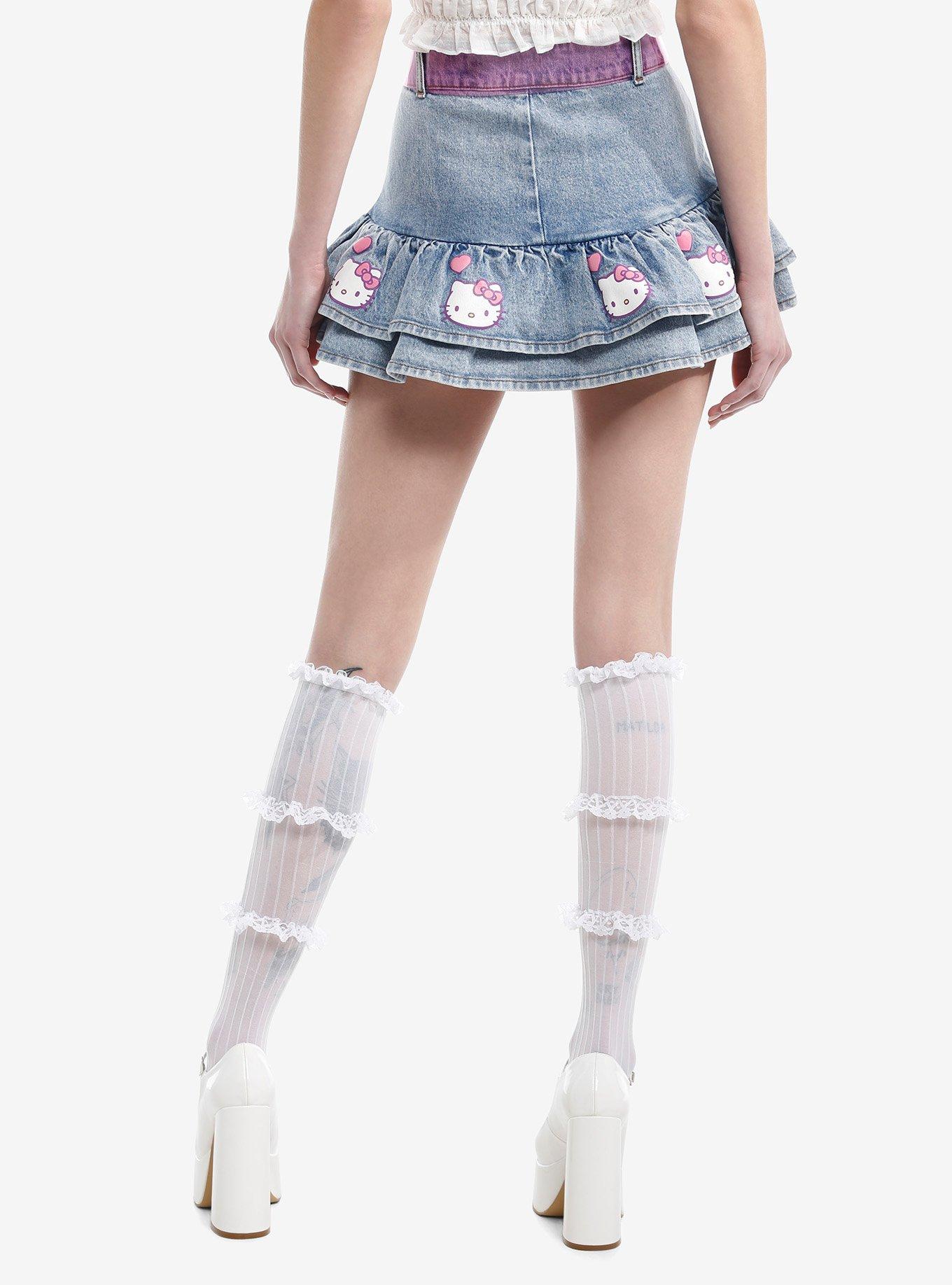 Hello Kitty Pink Heart Belt Denim Mini Skirt, , hi-res