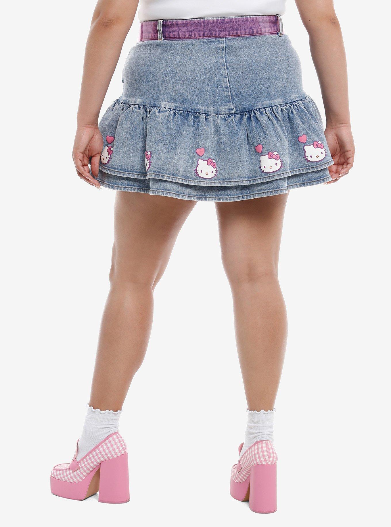 Hello Kitty Pink Heart Belt Denim Mini Skirt Plus Size, MULTI, alternate