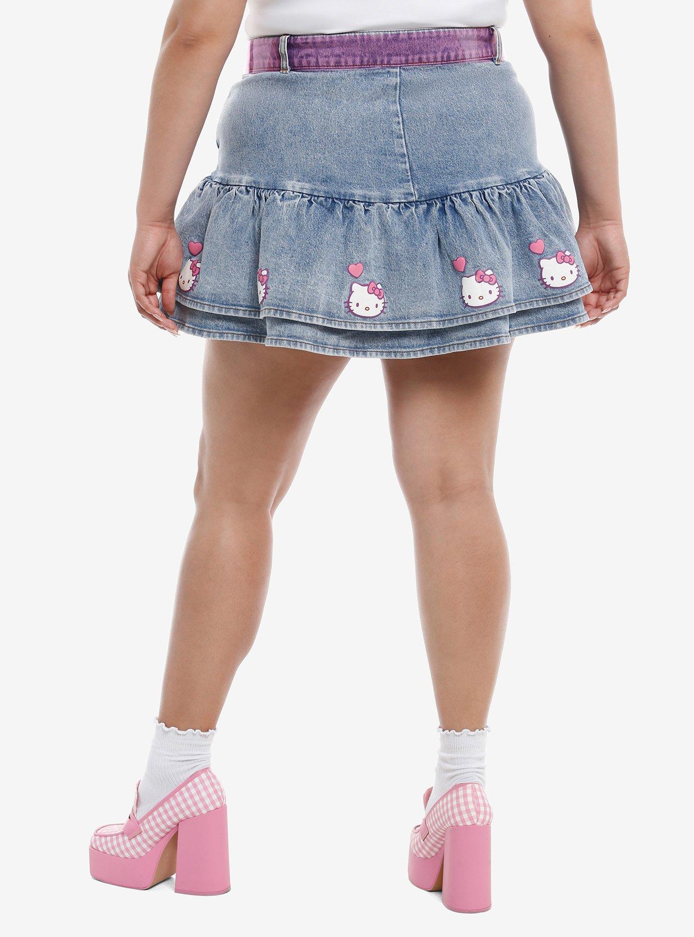 Hello Kitty Pink Heart Belt Denim Mini Skirt Plus Size, , hi-res