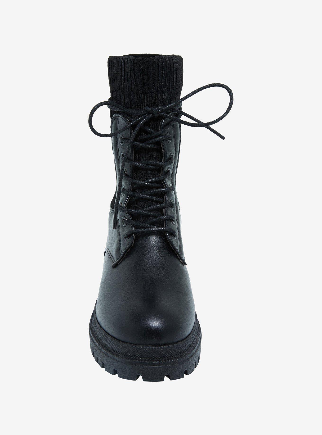 Yoki Black Knit Combat Boots, MULTI, alternate