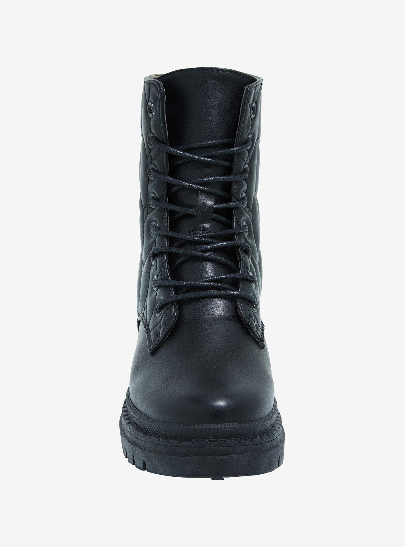 Yoki Black Quilted Combat Boots, MULTI, alternate
