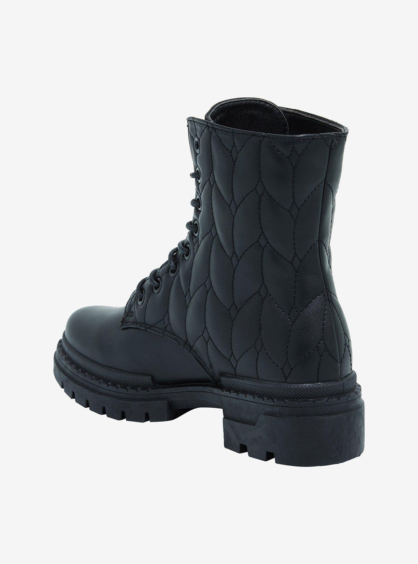 Yoki Black Quilted Combat Boots, MULTI, alternate