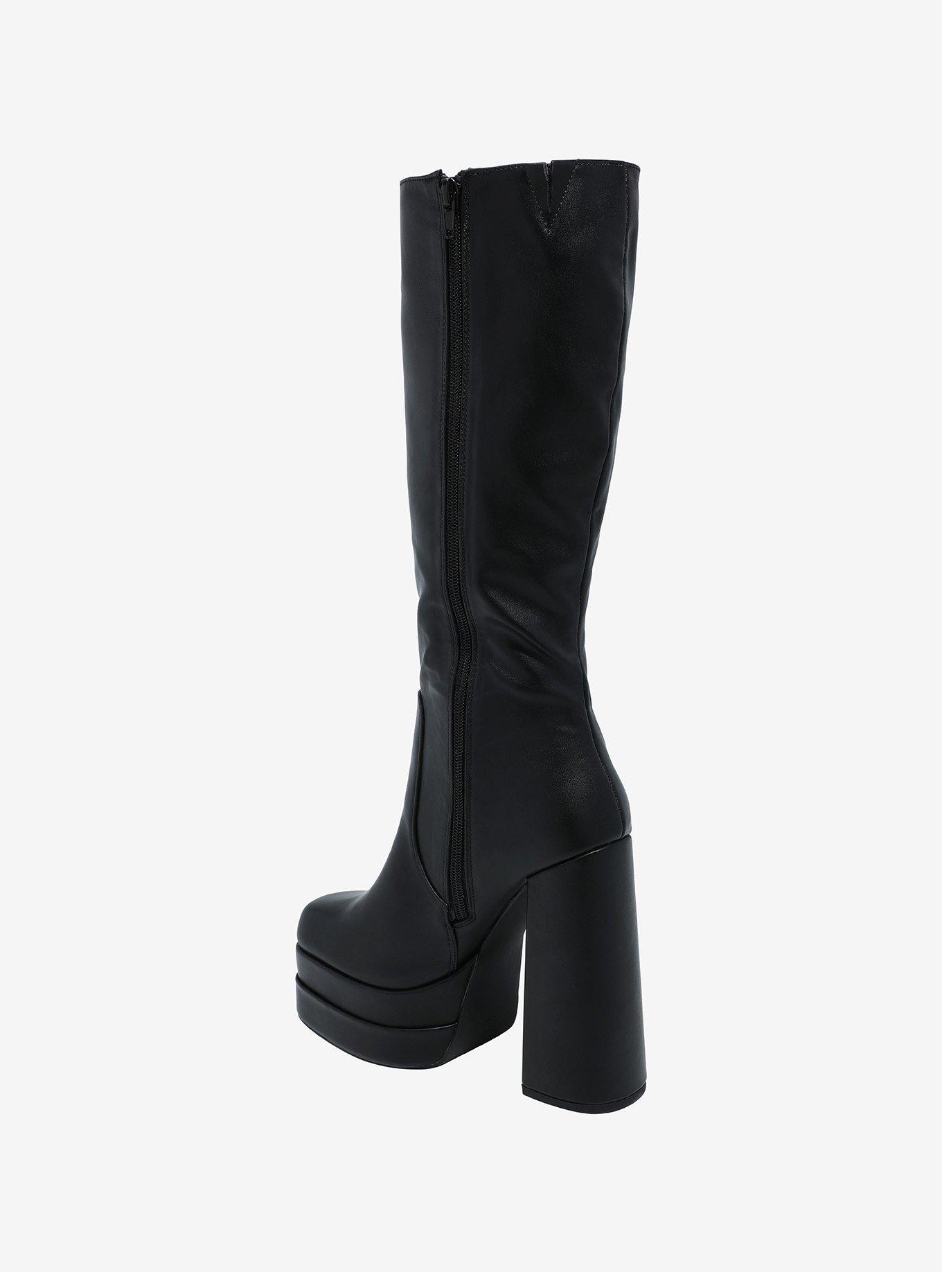 Yoki Black Knee High Platform Boots, MULTI, alternate