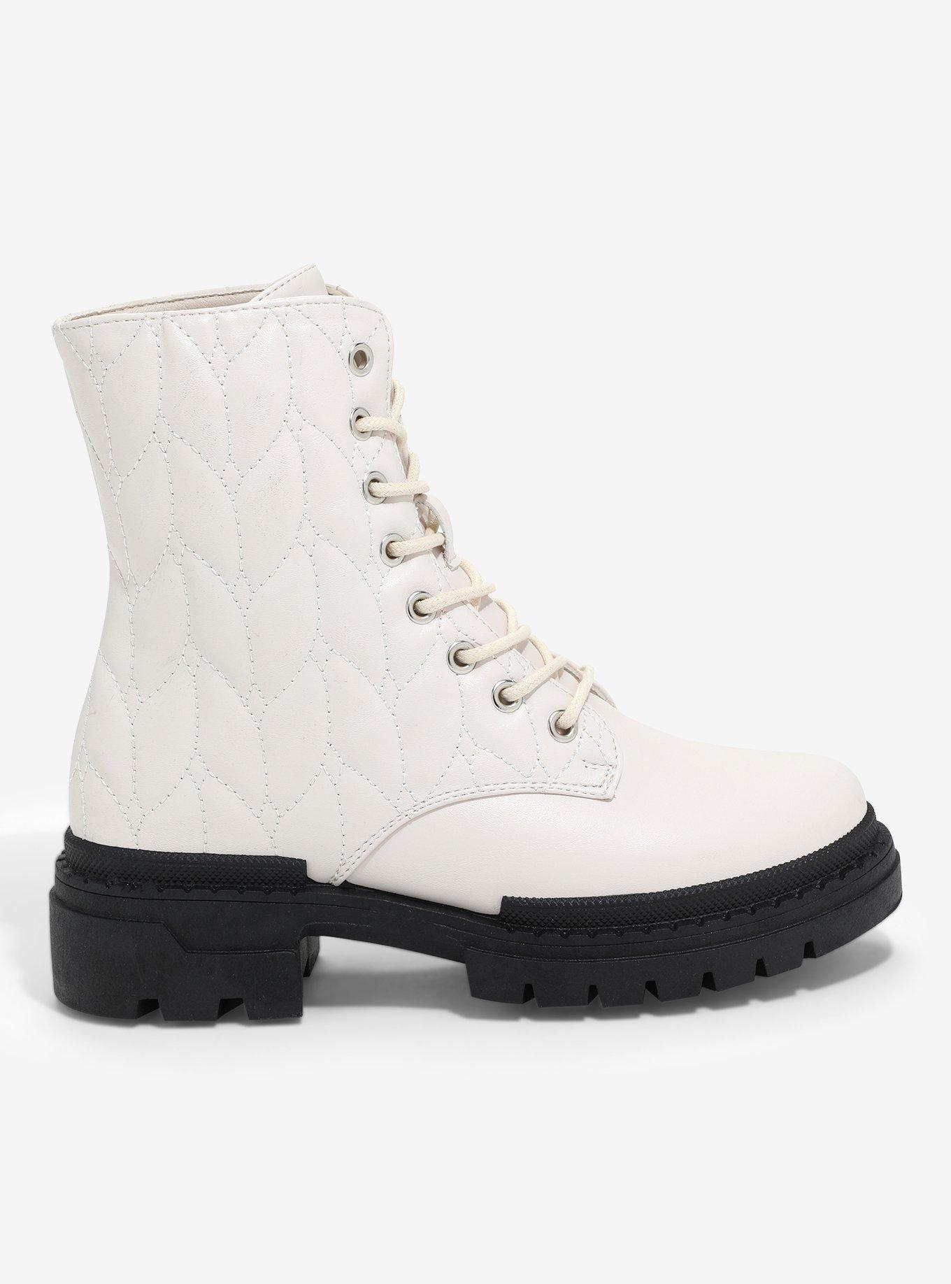 Yoki Cream Quilted Combat Boots, MULTI, alternate