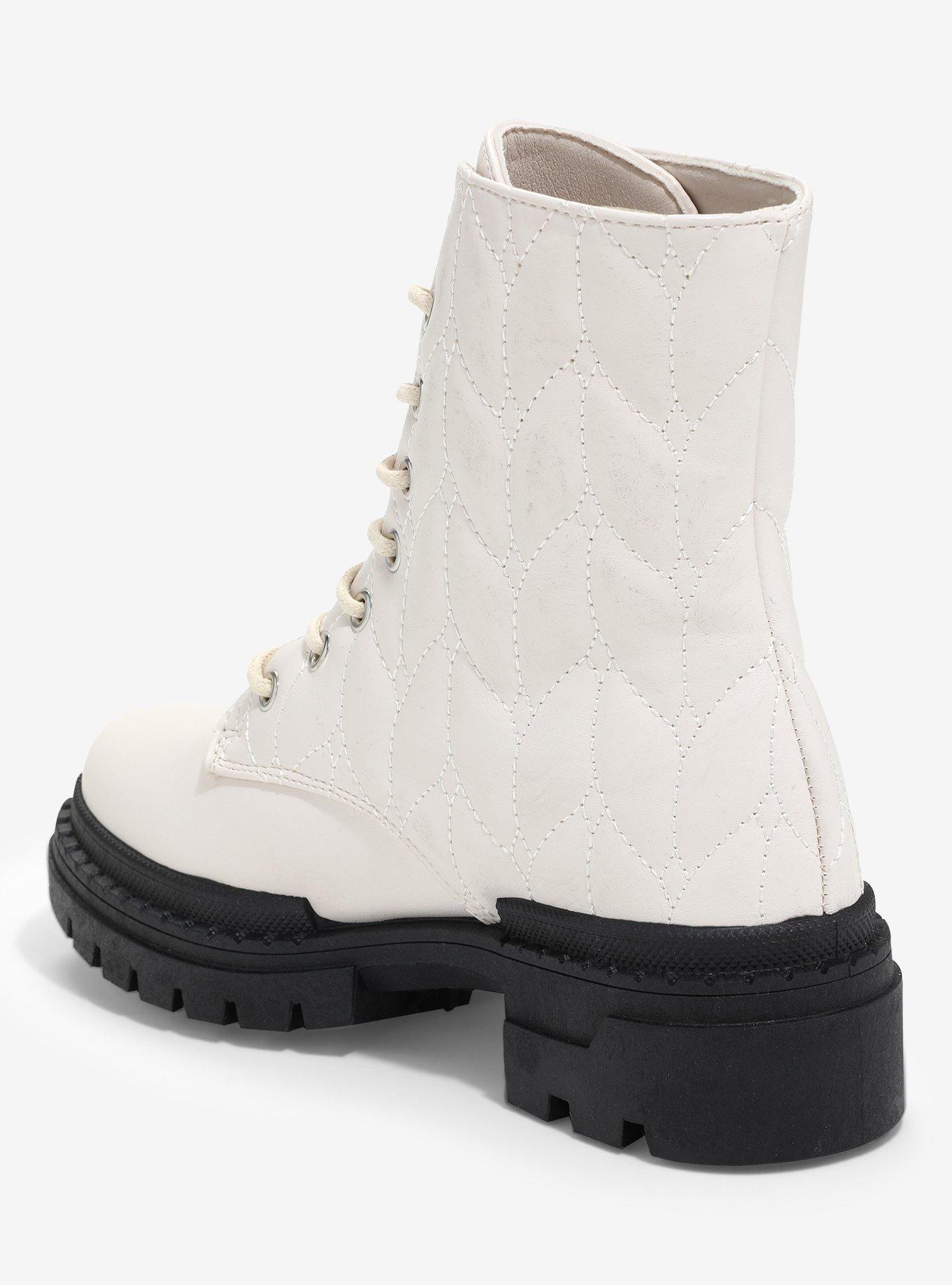 Yoki Cream Quilted Combat Boots, MULTI, alternate
