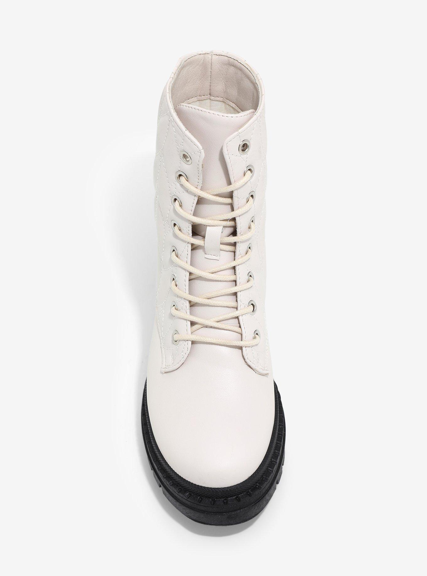 Yoki Cream Quilted Combat Boots, MULTI, alternate