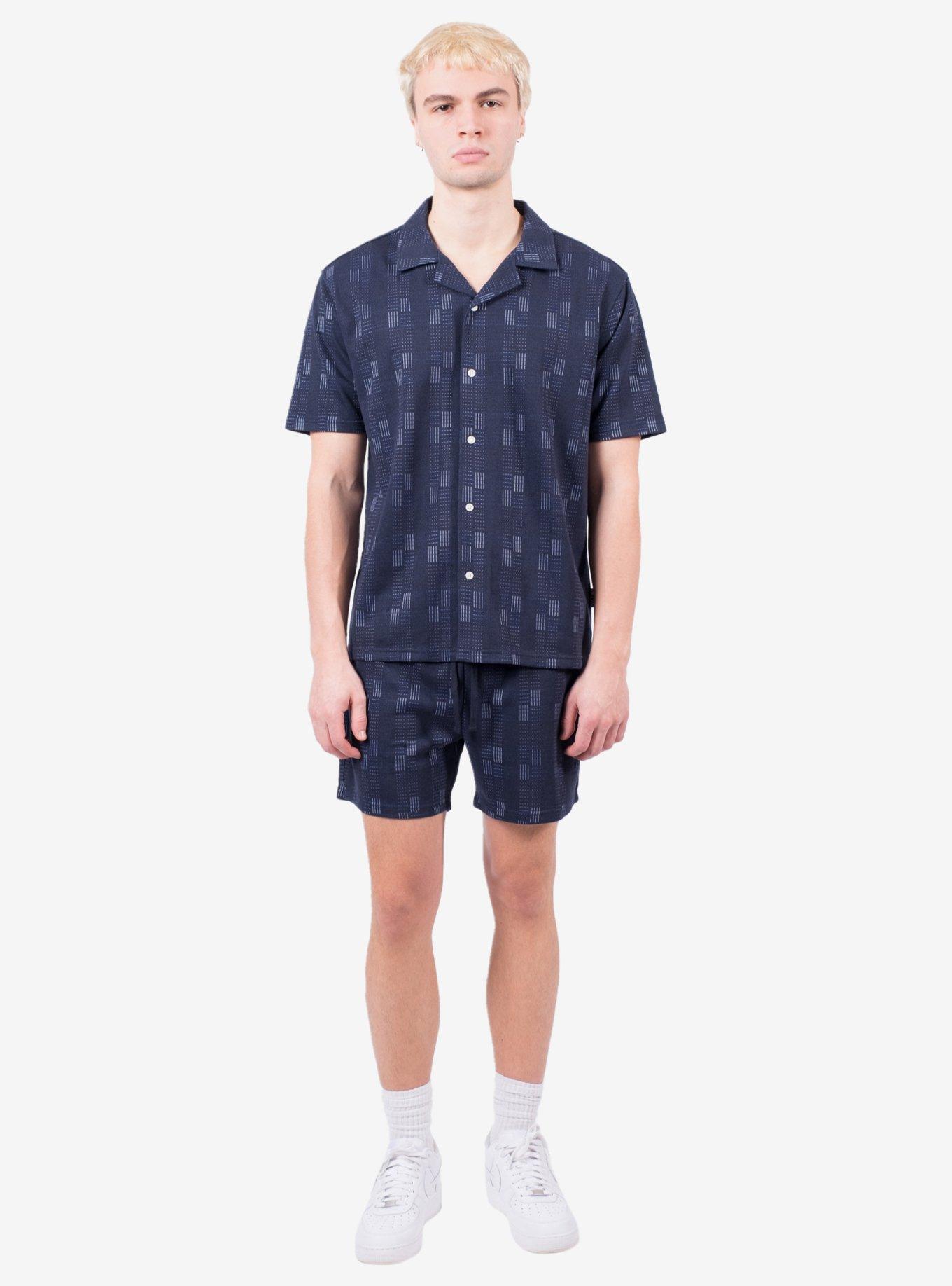 Jacquard Camp Collar Button-Up Shirt, NAVY, alternate