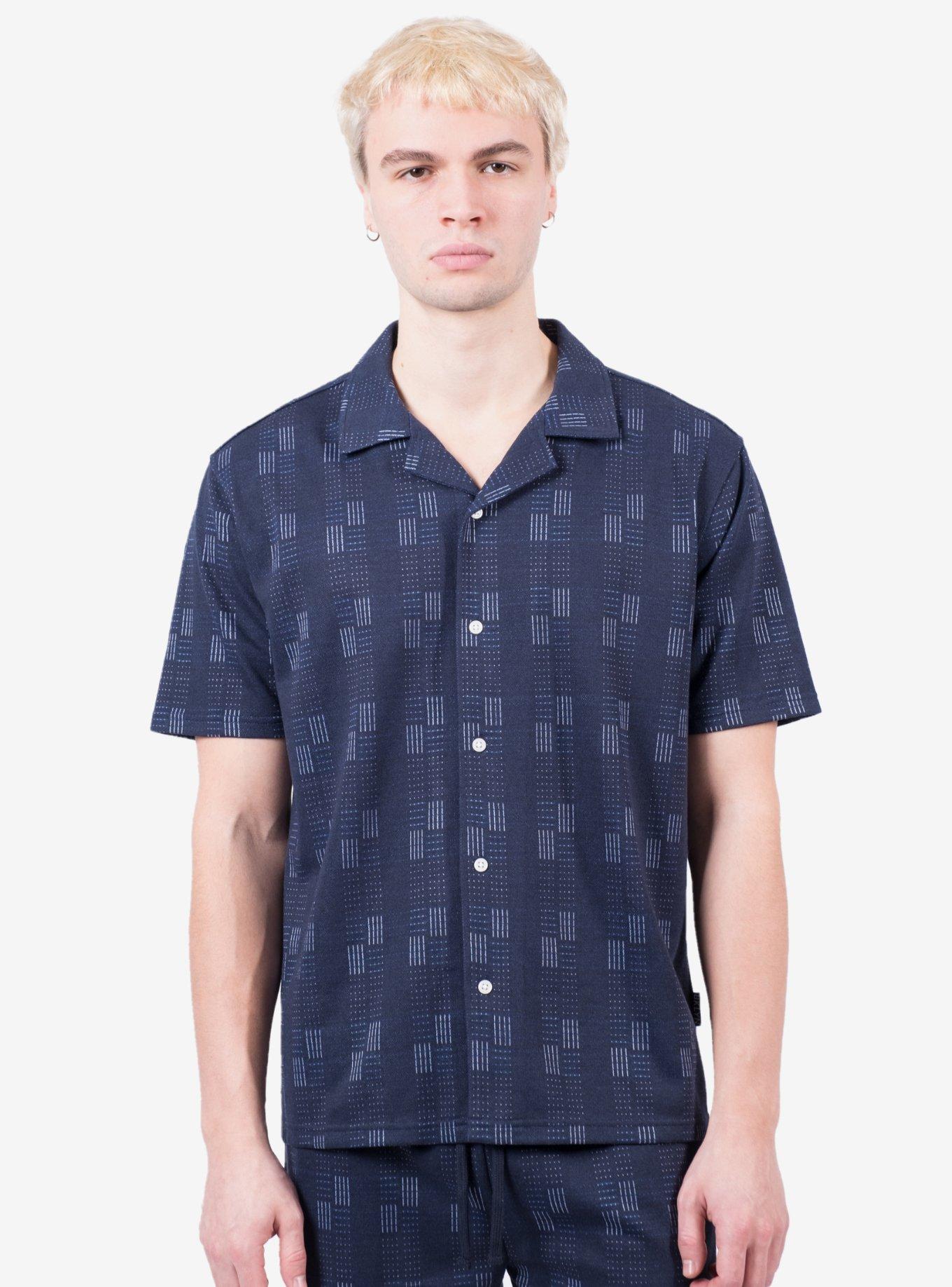 Jacquard Camp Collar Button-Up Shirt, NAVY, alternate