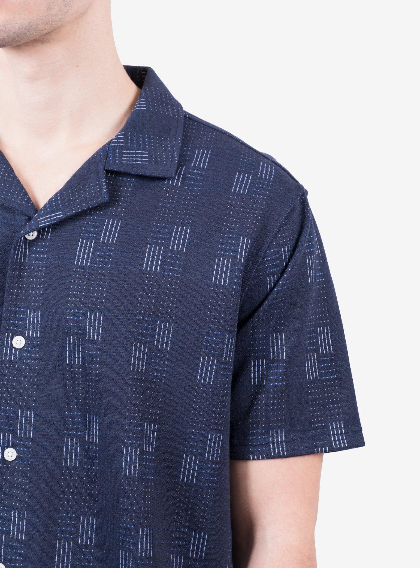 Jacquard Camp Collar Button-Up Shirt, NAVY, alternate