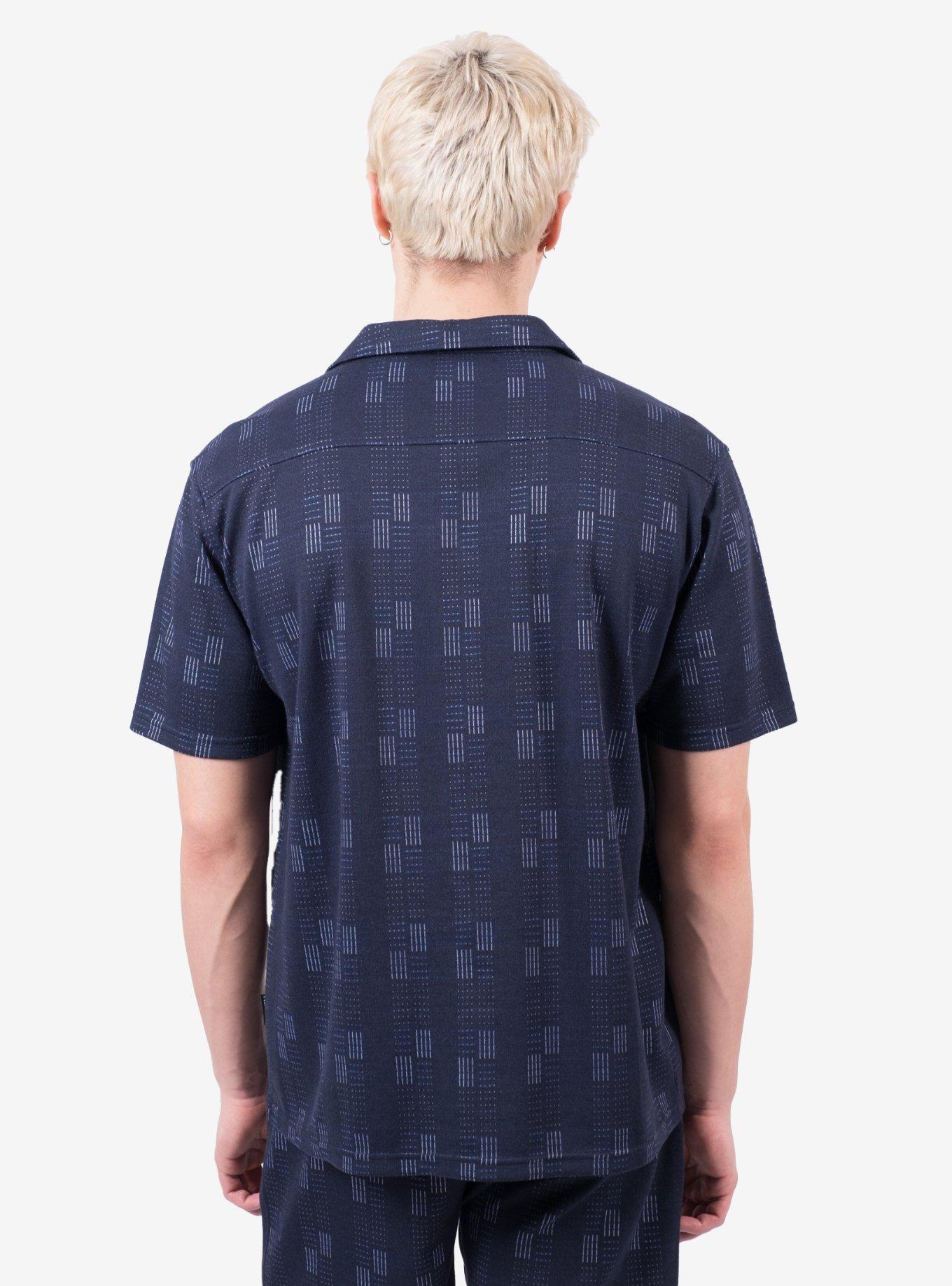 Jacquard Camp Collar Button-Up Shirt, NAVY, alternate