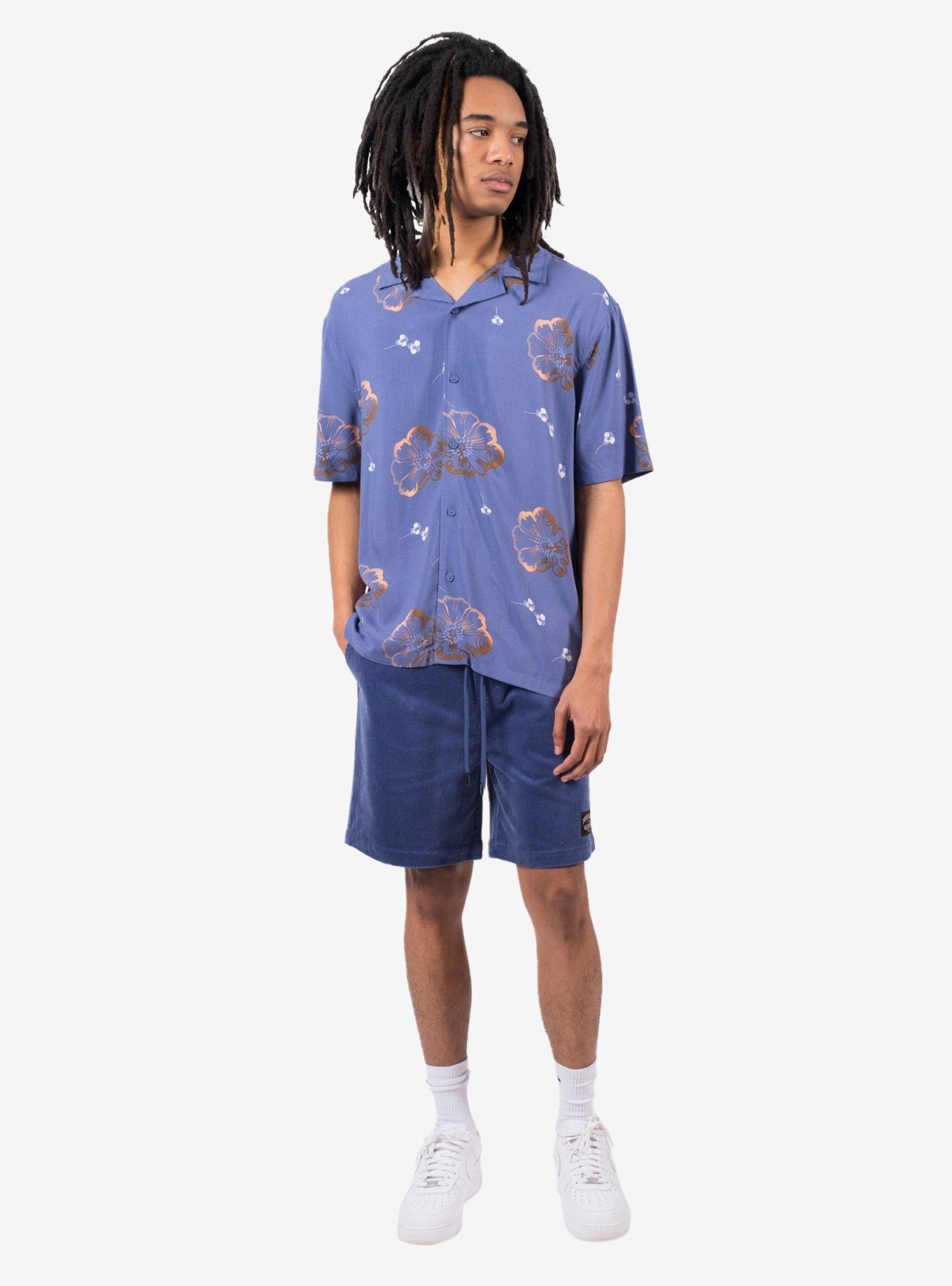 Floating Flowers Rayon Button-Up Shirt Blue, BLUE, alternate