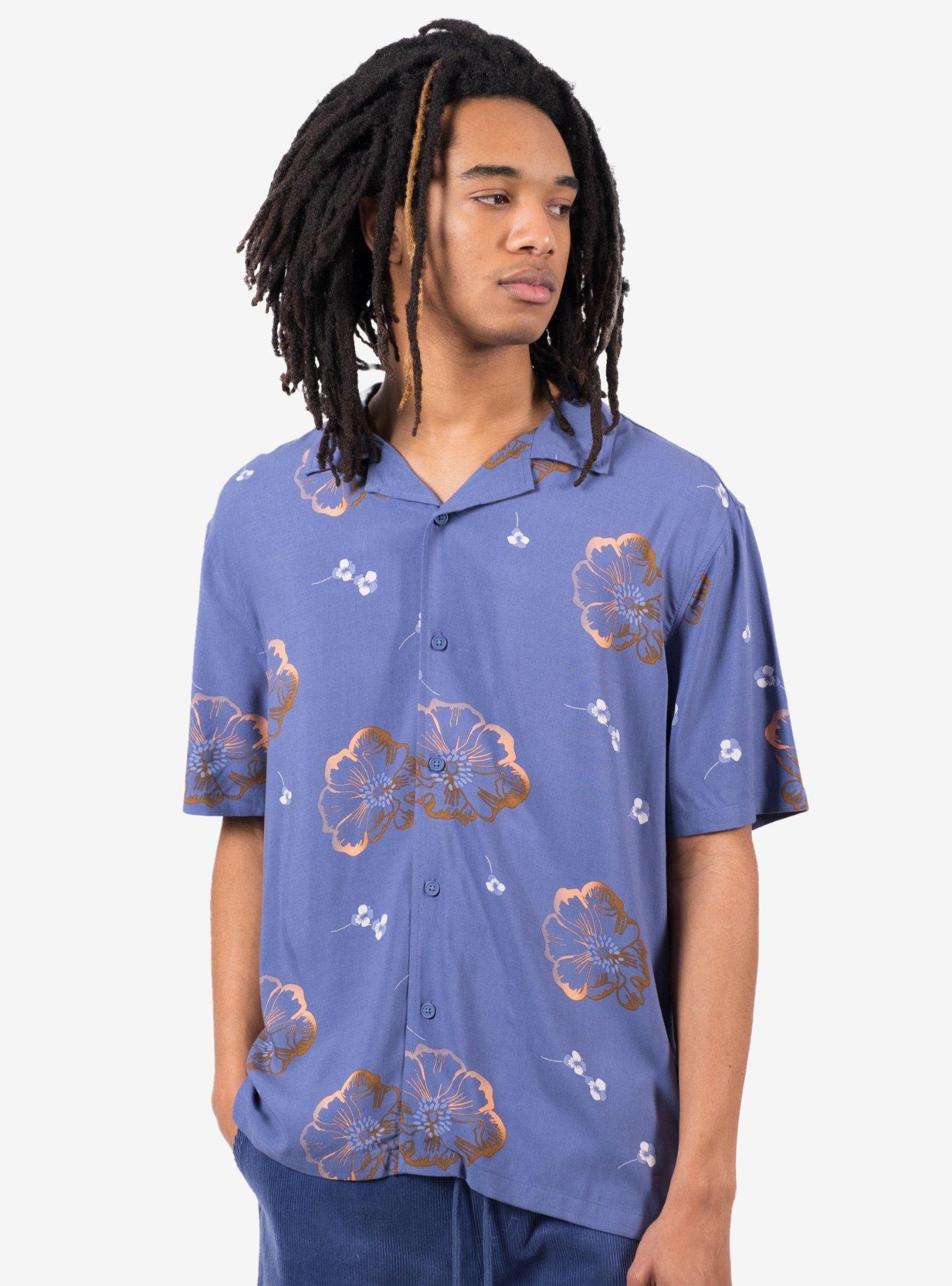 Floating Flowers Rayon Button-Up Shirt Blue, BLUE, alternate