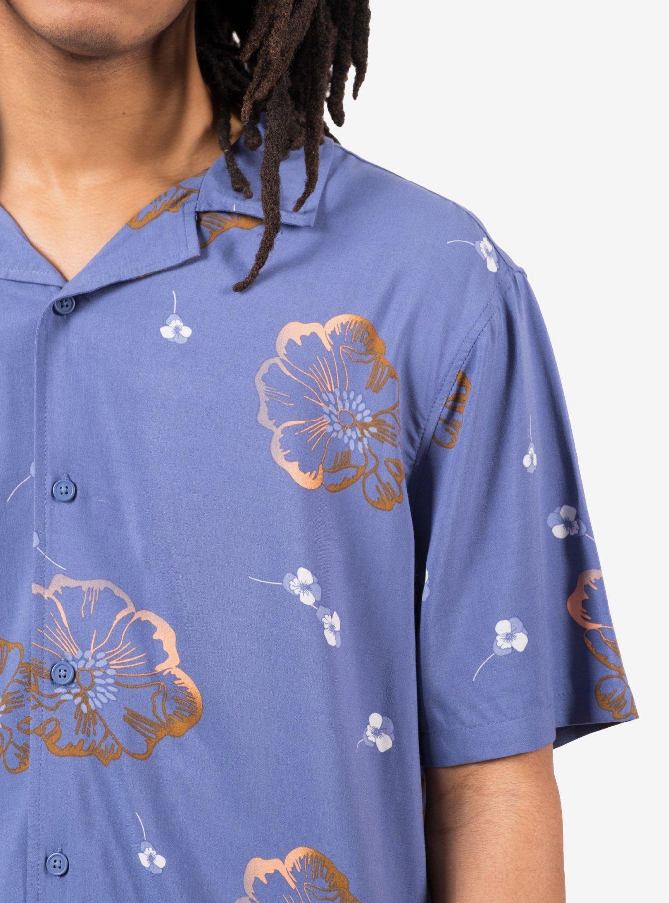 Floating Flowers Rayon Button-Up Shirt Blue, BLUE, alternate