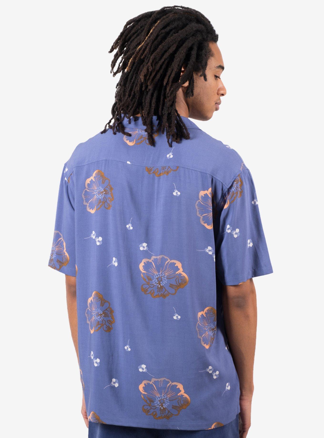 Floating Flowers Rayon Button-Up Shirt Blue, BLUE, alternate