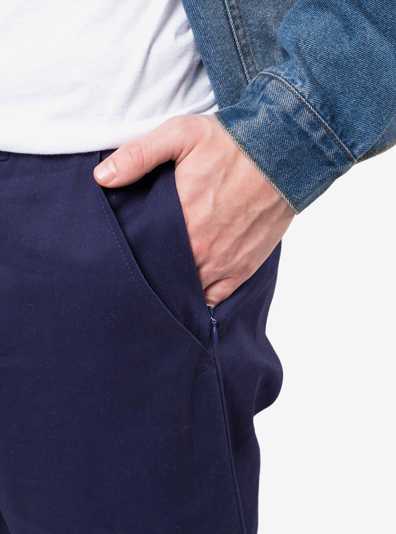 Elastic Waist Drawcord Stretched Twill Chino, NAVY, alternate