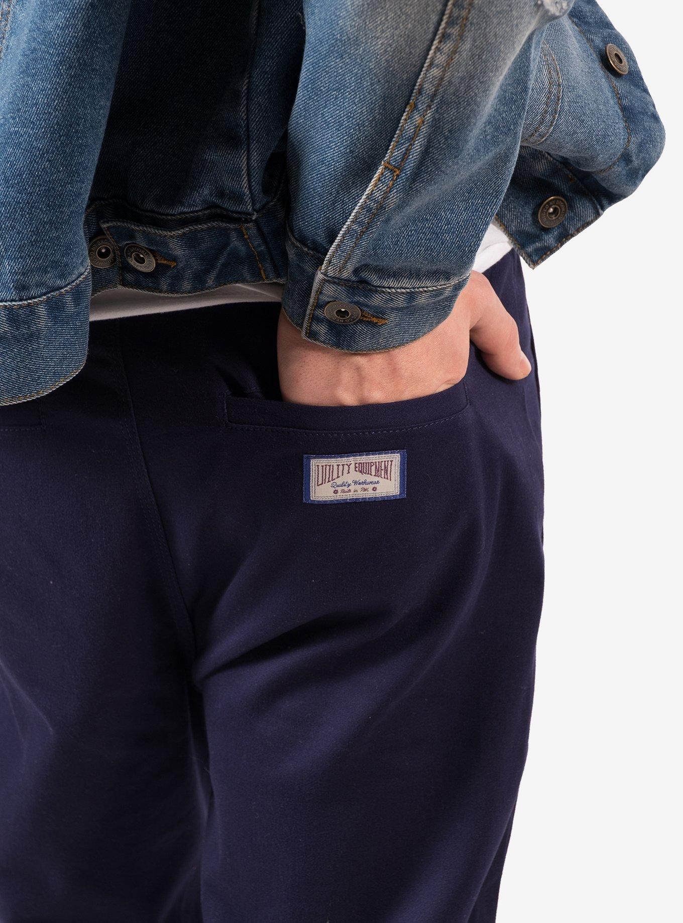 Elastic Waist Drawcord Stretched Twill Chino, NAVY, alternate