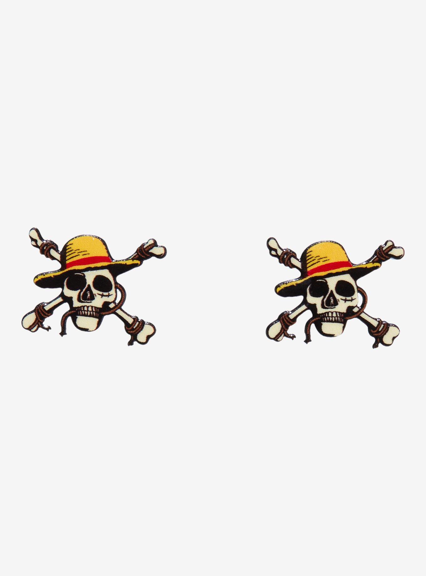 One Piece Straw Hats Jolly Roger Stud Earrings, , alternate
