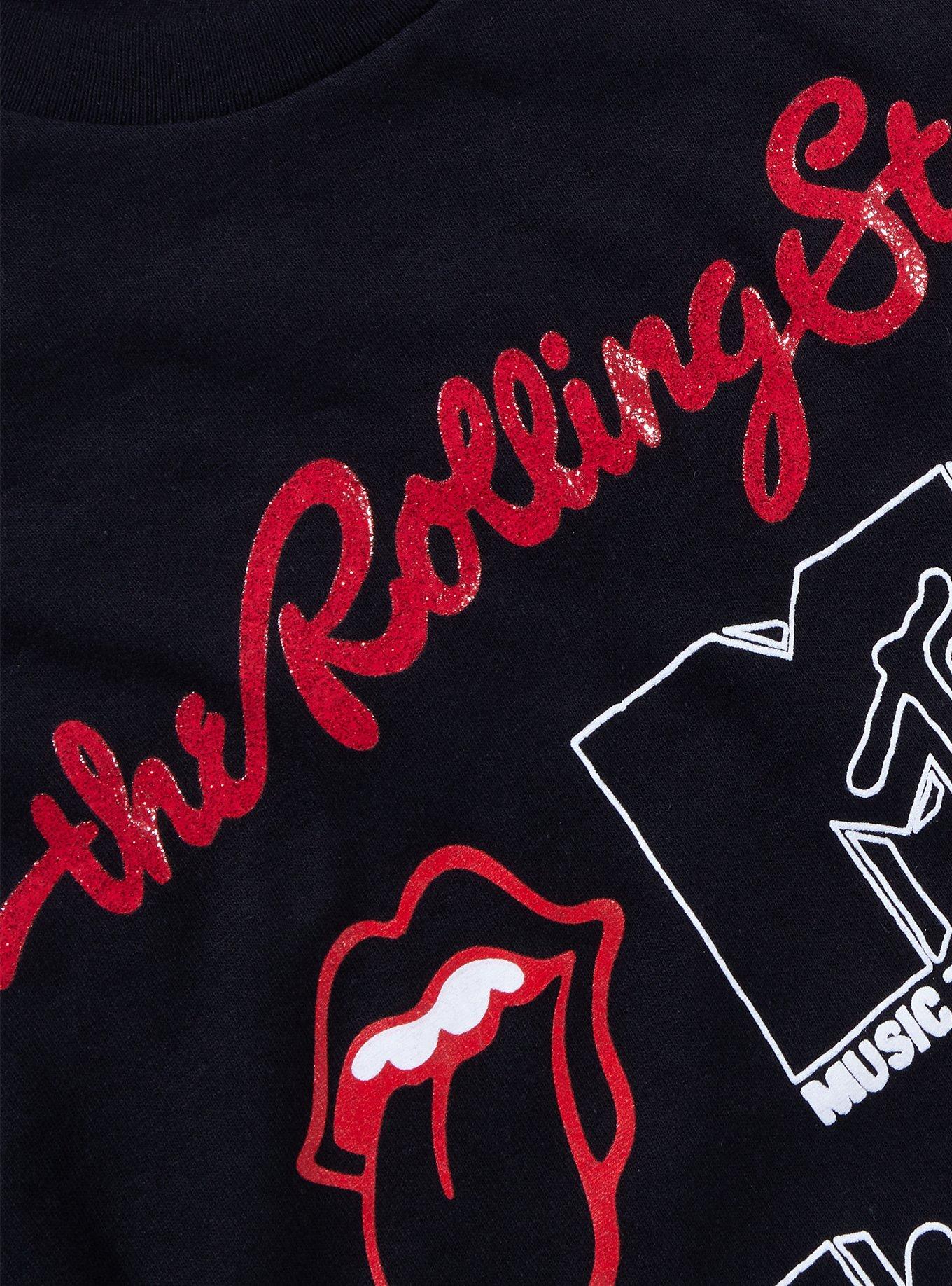 The Rolling Stones MTV Glitter Logo Boyfriend Fit Girls T-Shirt, BLACK, alternate