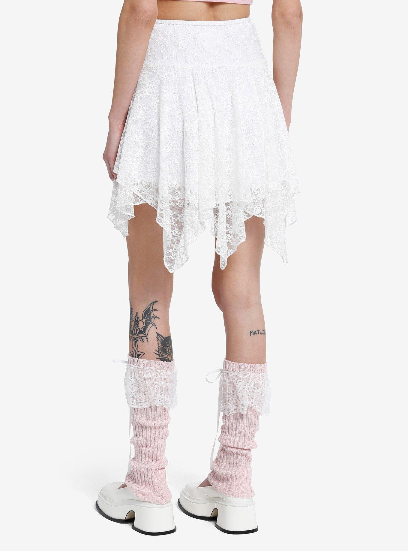 Sweet Society White Lace Rose Hanky Hem Skirt, , hi-res