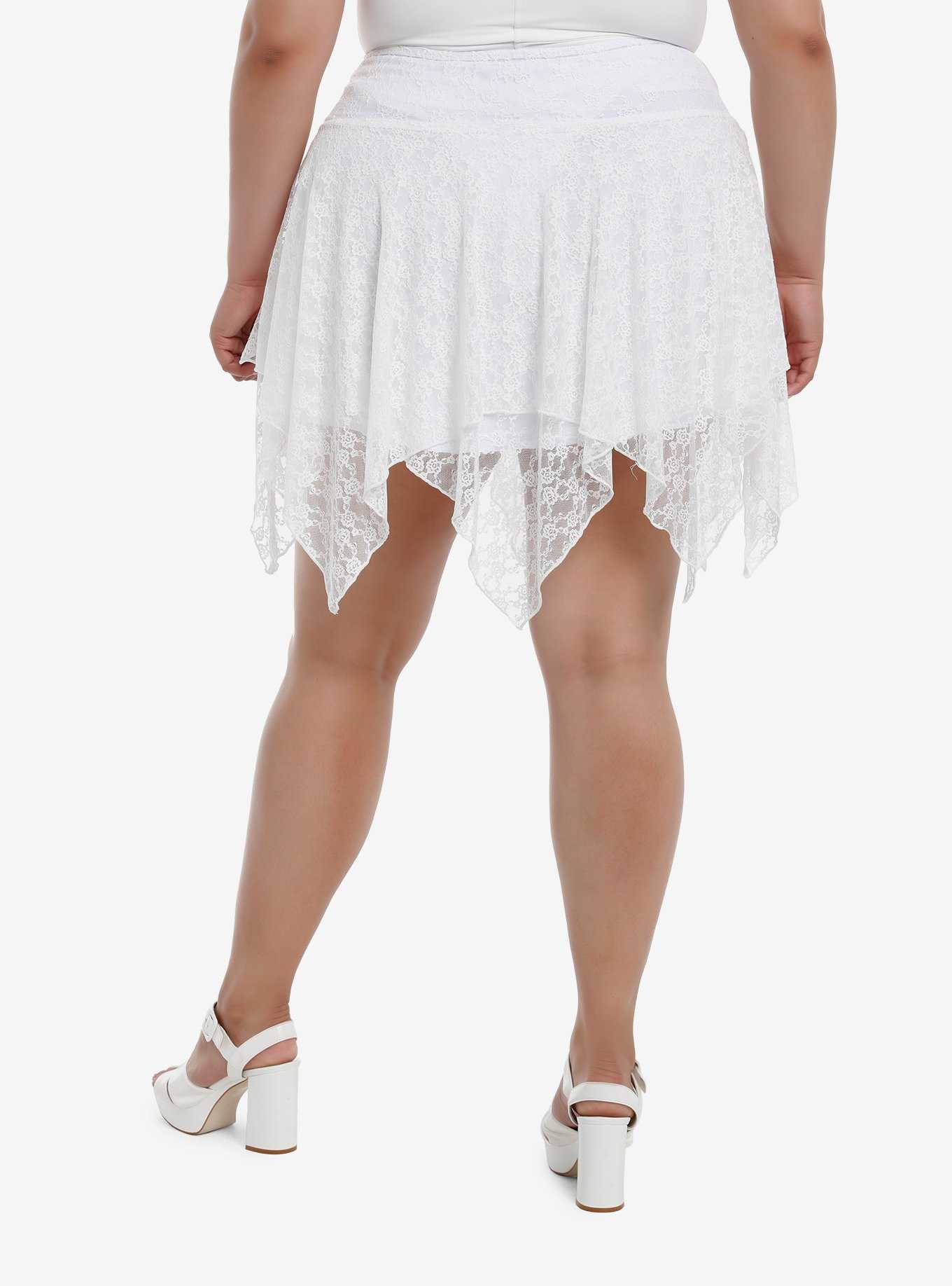 Sweet Society White Lace Rose Hanky Hem Skirt Plus Size, , hi-res