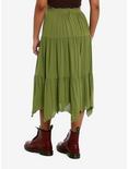 Thorn & Fable® Green Tiered Hanky Hem Midi Skirt, OLIVE, alternate