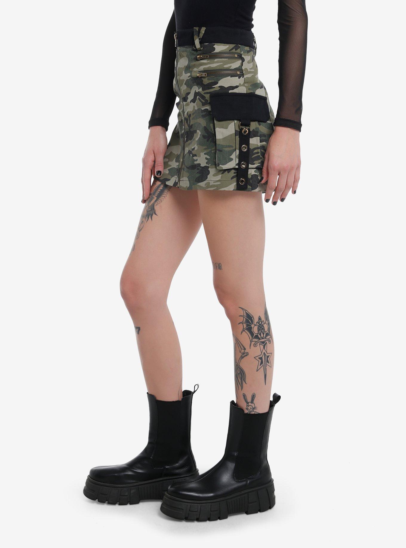 Green Camouflage Zipper Cargo Skirt, BLACK, alternate