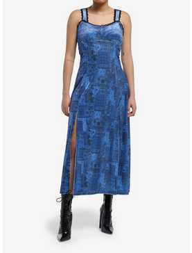 Cosmic Aura Blue Paisley Patchwork Midi Dress, , hi-res