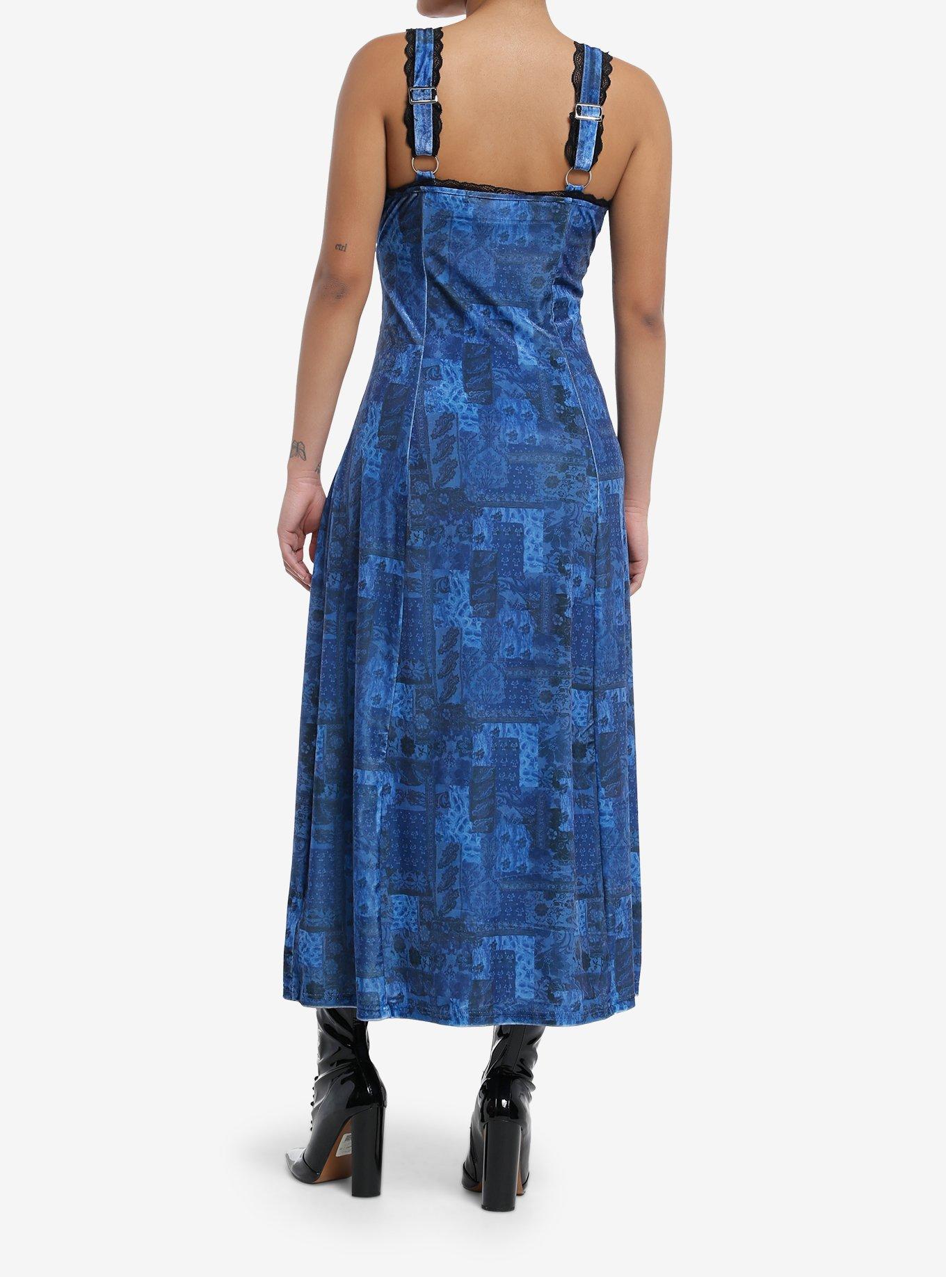Cosmic Aura Blue Paisley Patchwork Midi Dress, NAVY, alternate