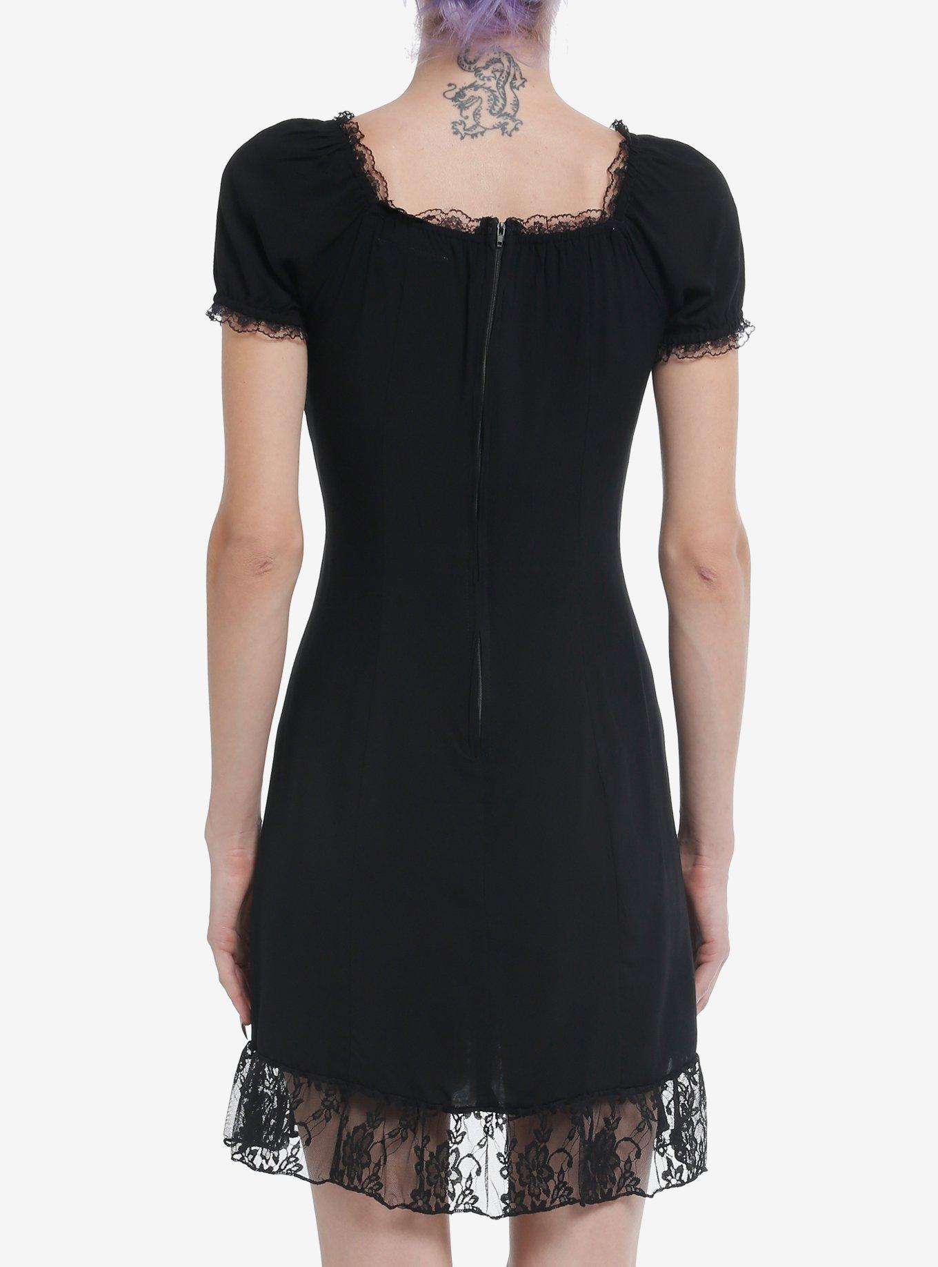 Daisy Street Black Lace Trim Corset Mini Dress, BLACK, alternate