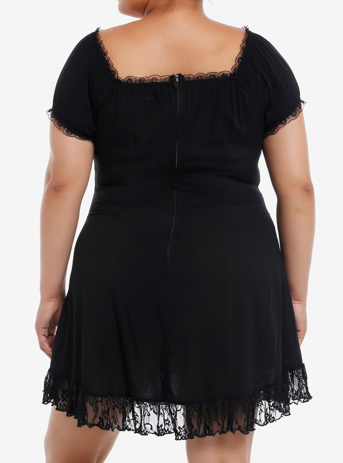 Daisy Street Black Lace Trim Corset Mini Dress Plus