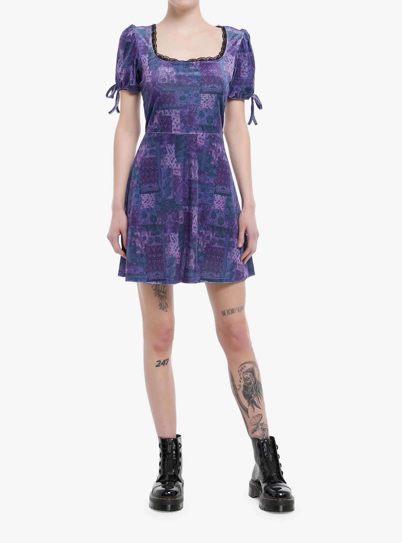 Social Collision Purple & Blue Patchwork Velvet Dress, , hi-res