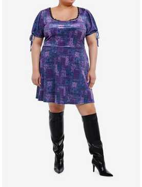 Social Collision Purple & Blue Patchwork Velvet Dress Plus Size, , hi-res