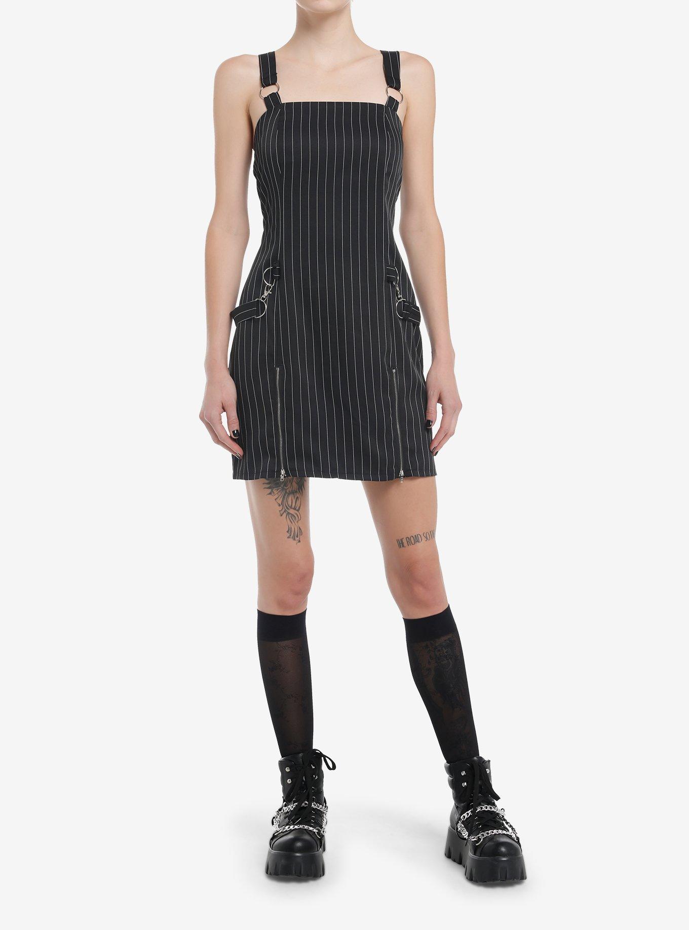 Black Pinstripe Hardware Mini Dress, , hi-res