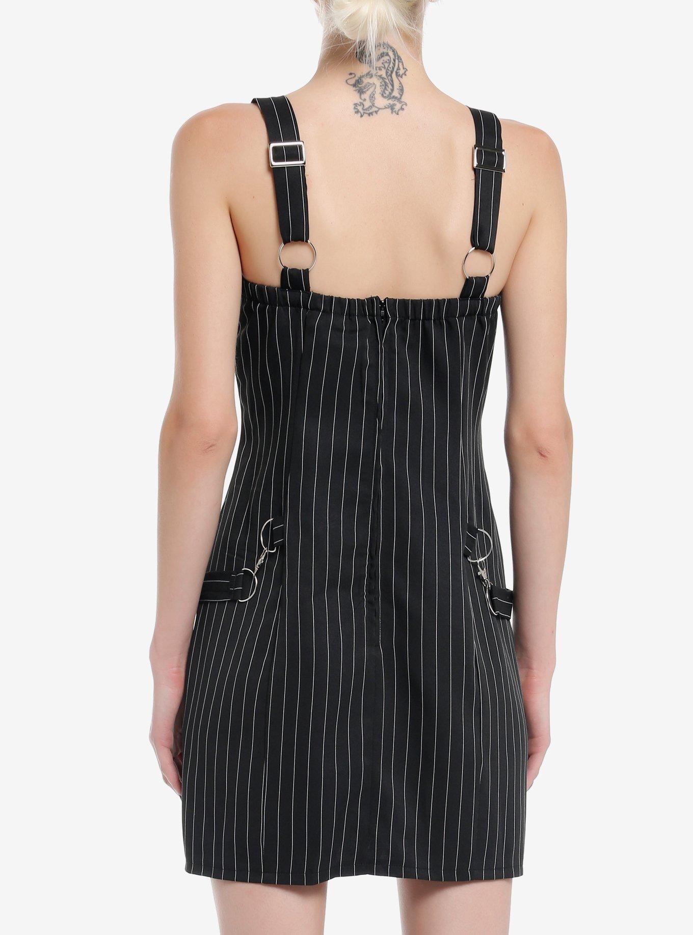 Black Pinstripe Hardware Mini Dress, GREY, alternate