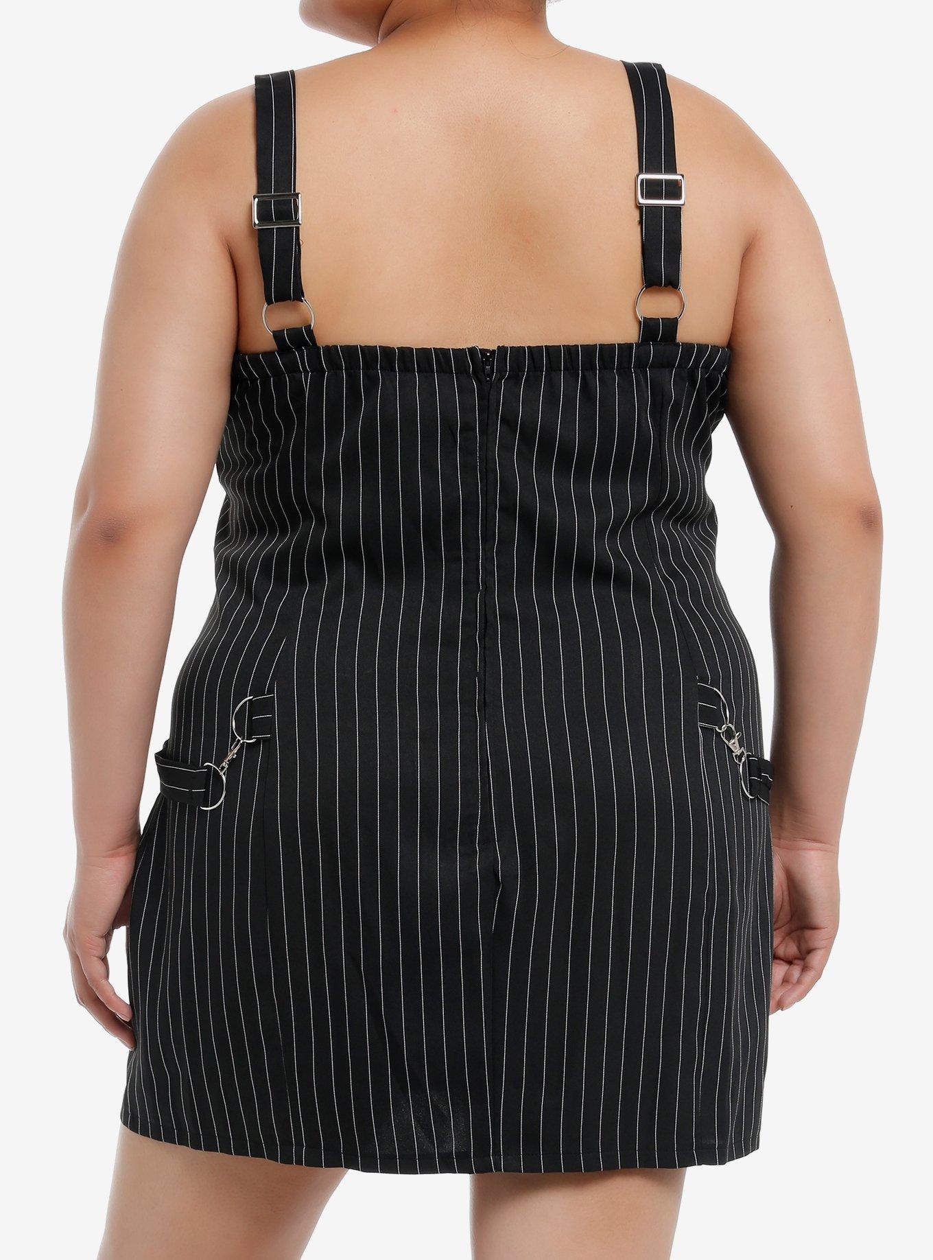 Black Pinstripe Hardware Mini Dress Plus Size, GREY, alternate