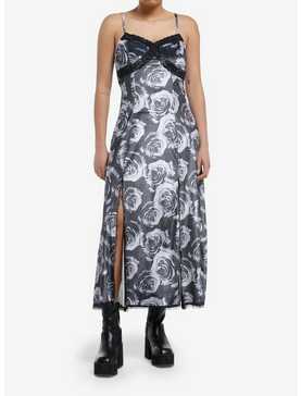 Thorn & Fable Grey Rose Lace Slit Maxi Dress, , hi-res