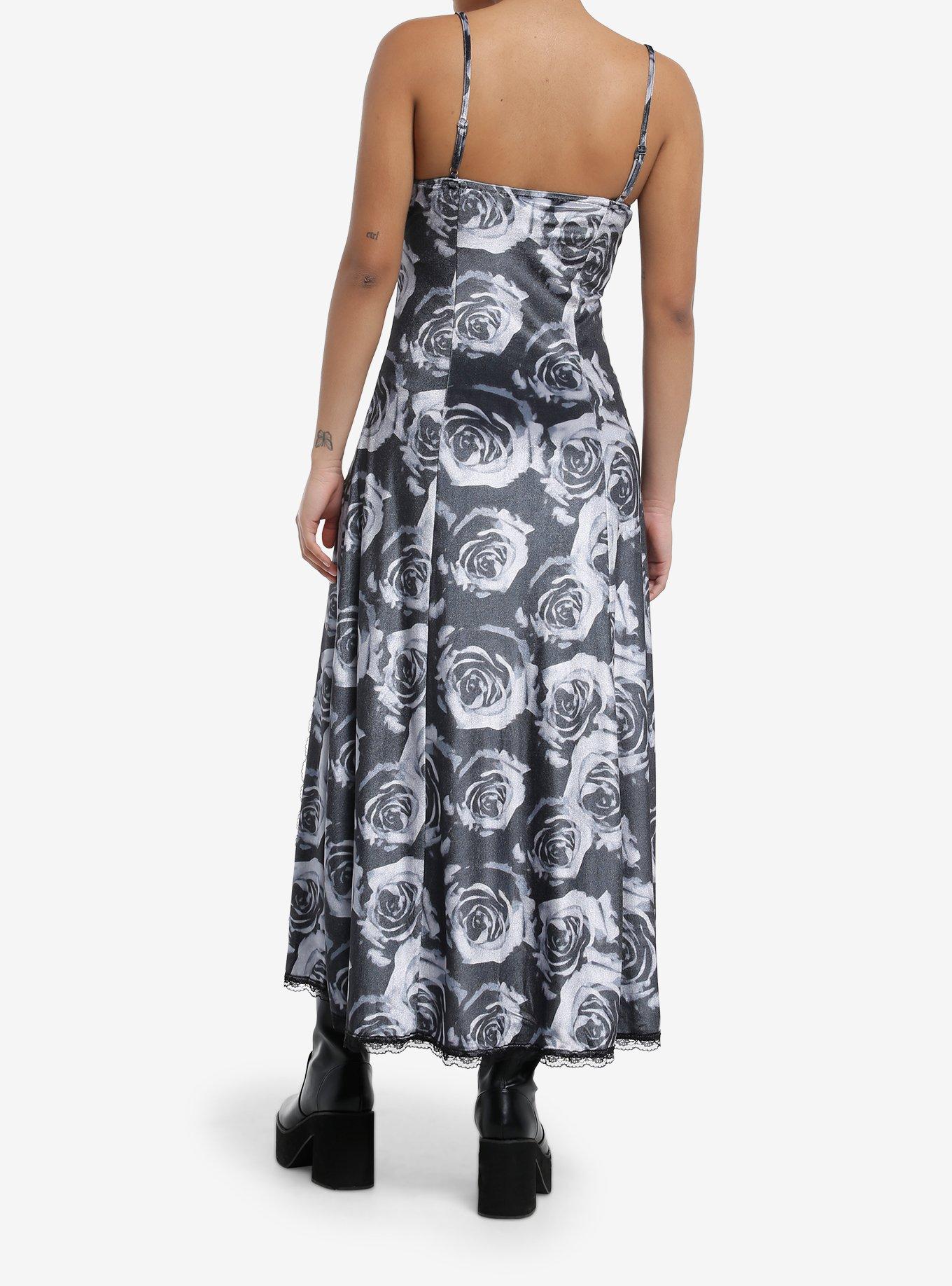 Thorn & Fable Grey Rose Lace Slit Maxi Dress, PURPLE, alternate