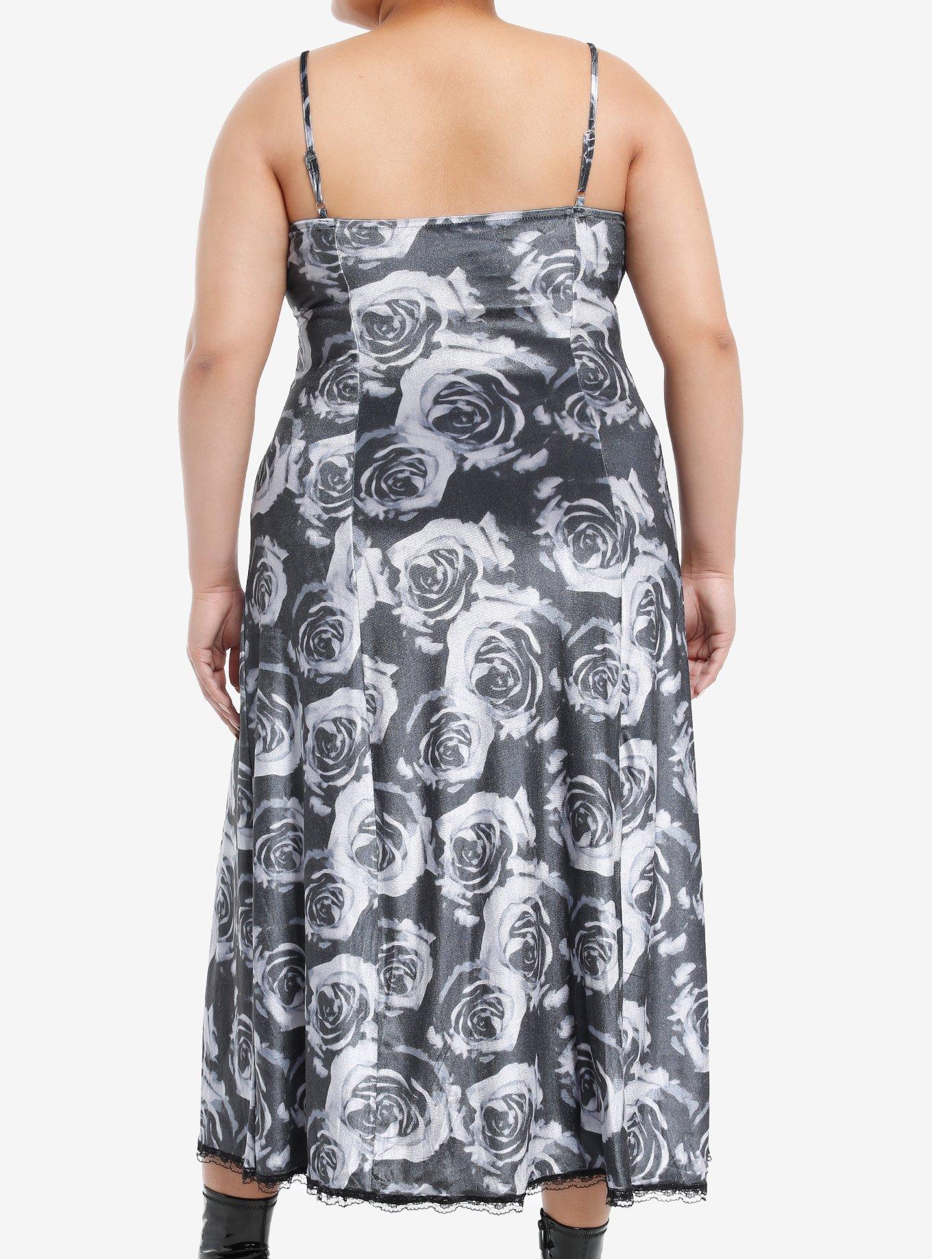 Thorn & Fable Grey Rose Lace Slit Maxi Dress Plus Size, PURPLE, alternate