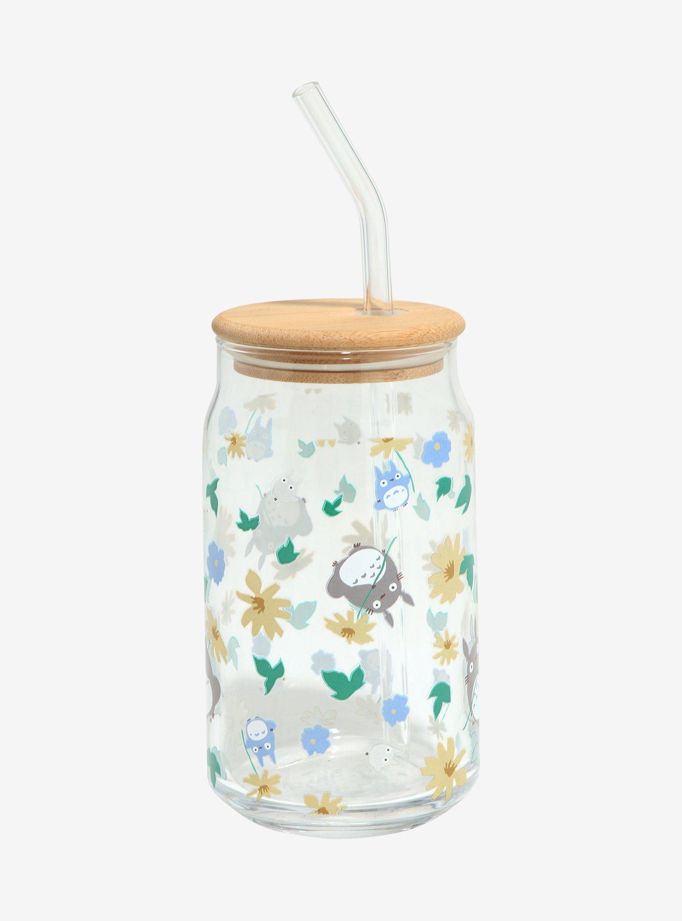 Studio Ghibli My Neighbor Totoro Floral Tototro Allover Print Glass Cup with Straw - BoxLunch Exclusive, , hi-res