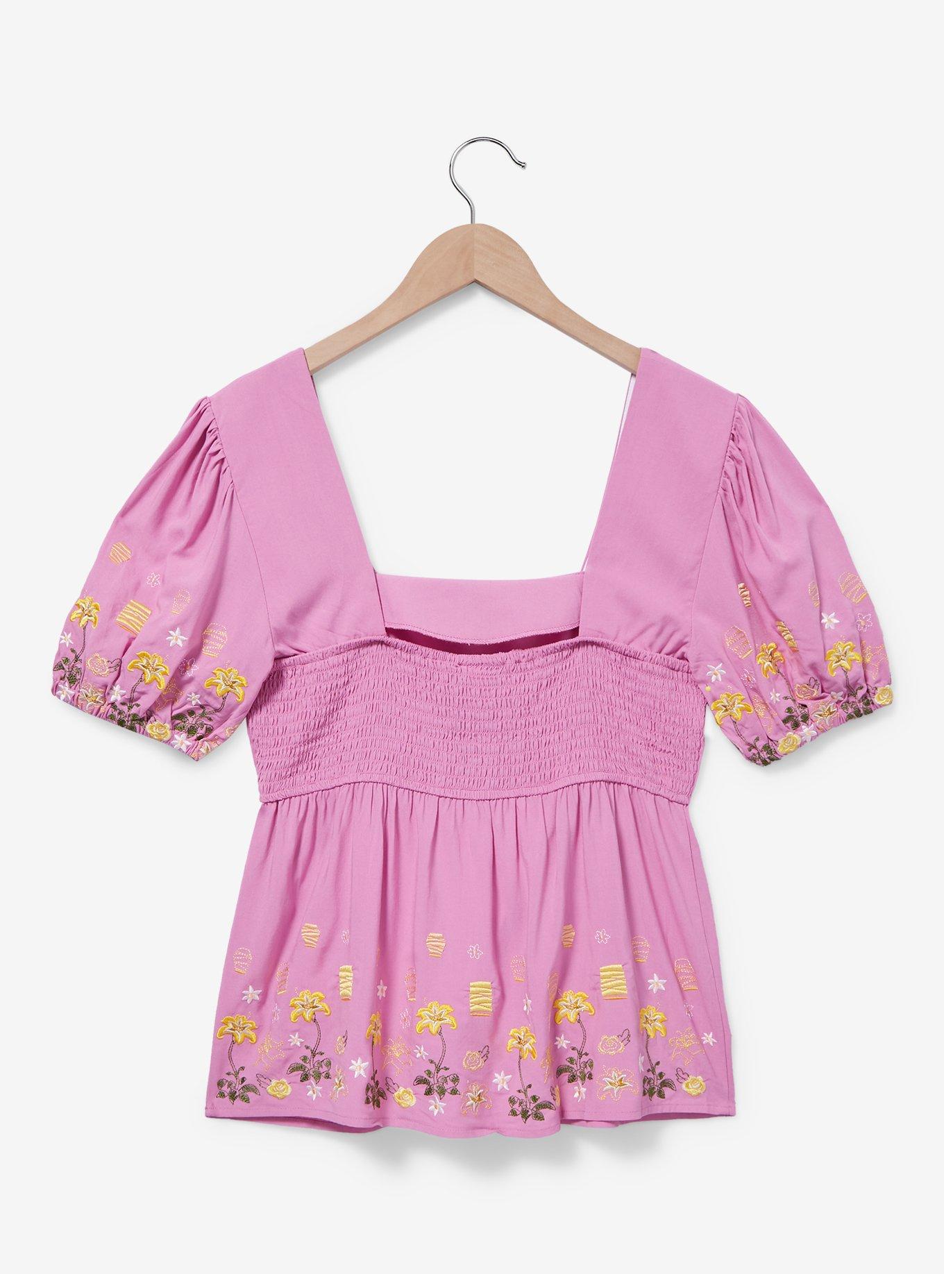 Disney Tangled Lanterns and Flowers Women's Plus Size Smock Top — BoxLunch Exclusive, LIGHT PURPLE, alternate