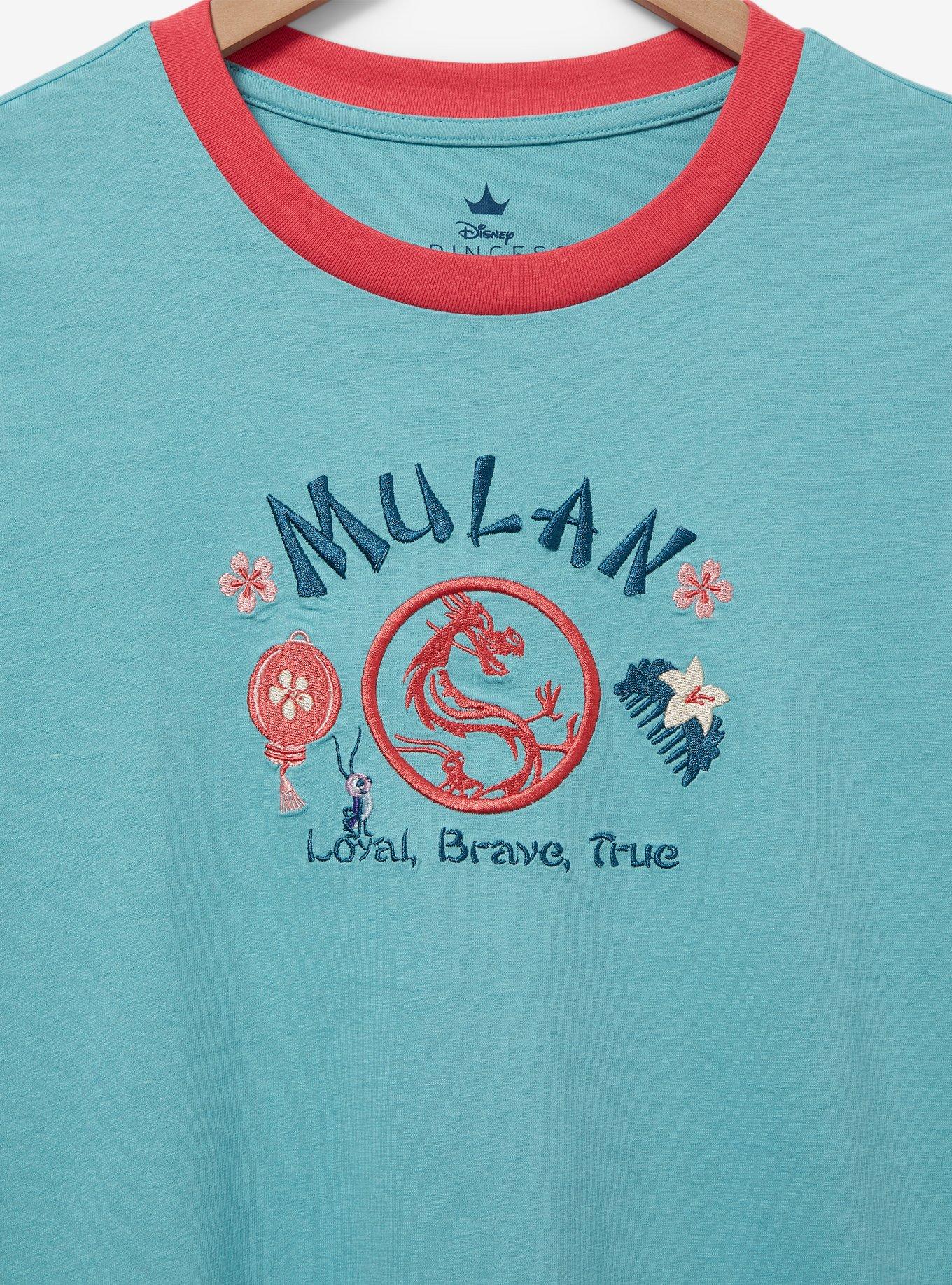 Disney Mulan Embroidered Women's Ringer T-Shirt — BoxLunch Exclusive, BLUE, alternate