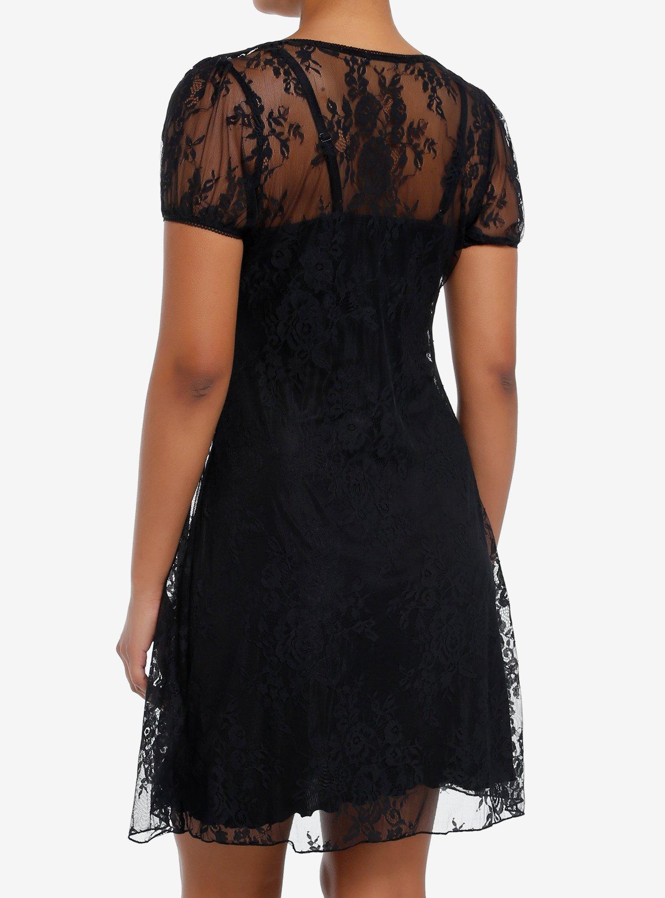 Cosmic Aura Open Front Black Lace Dress, BLACK, alternate