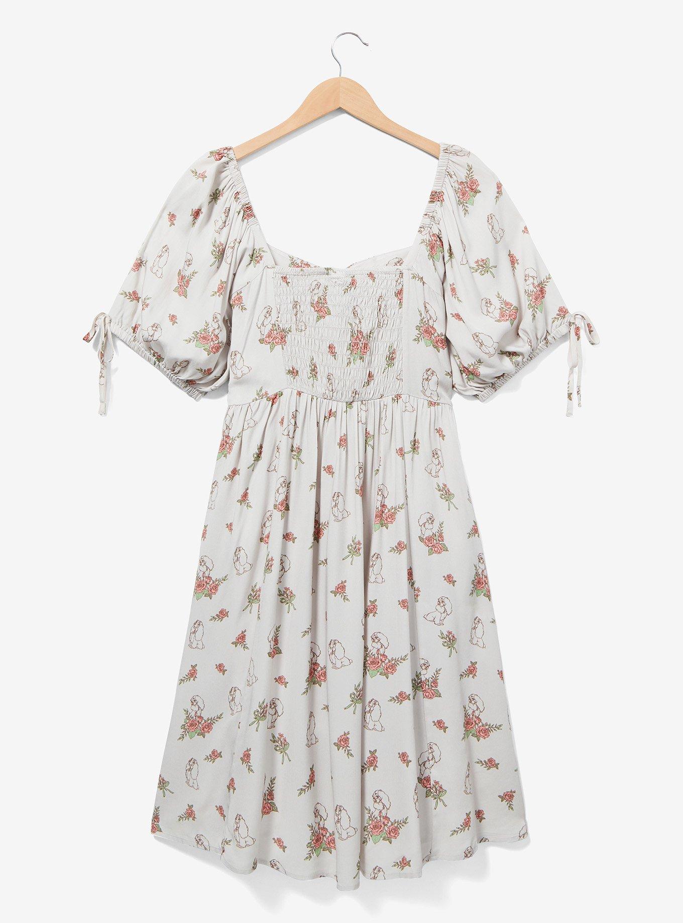 Disney Lady and the Tramp Floral Lady Allover Print Plus Size Dress - BoxLunch Exclusive, OFF WHITE, alternate