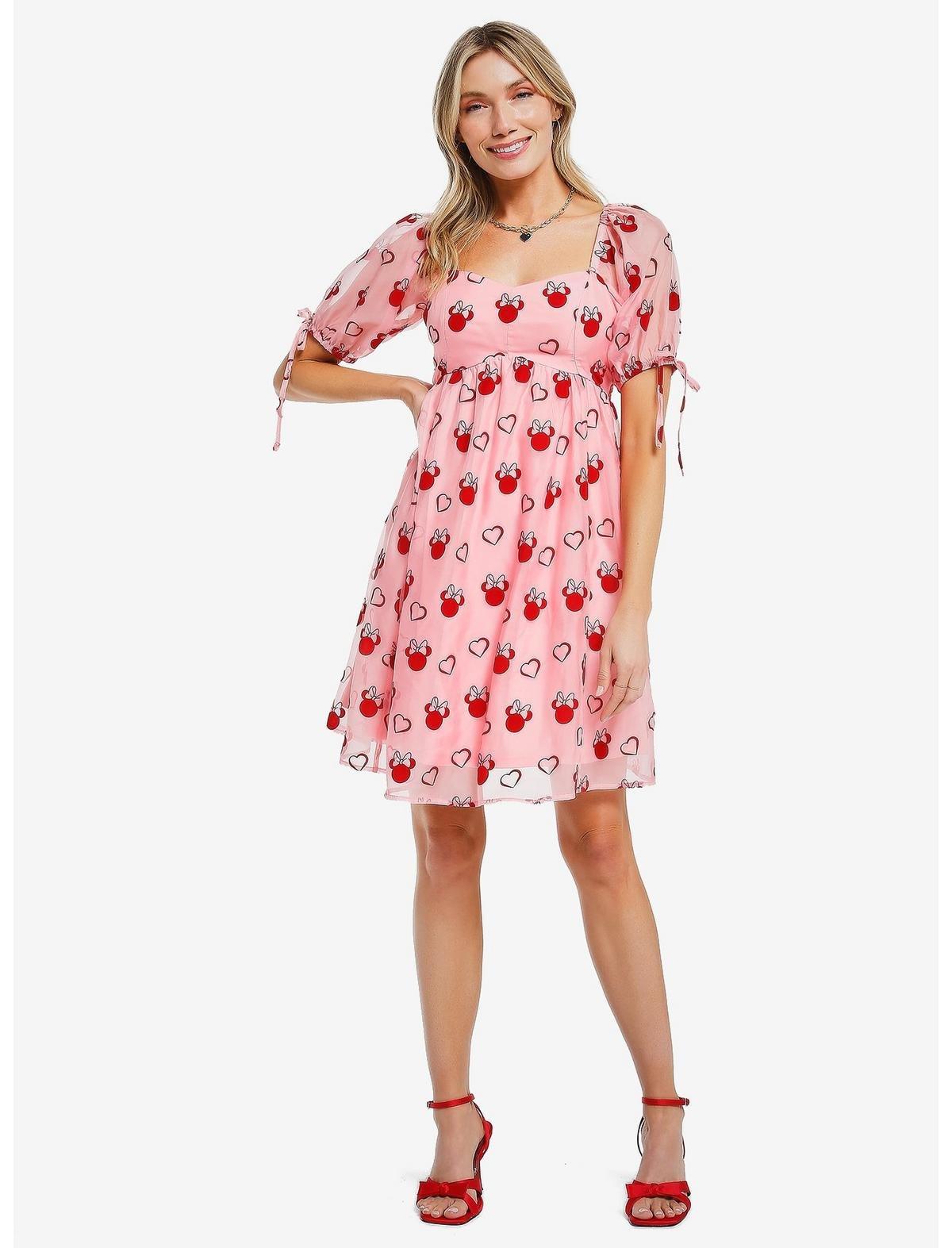 Disney Minnie Mouse Sweetheart Pink Puff-Sleeved Dress — BoxLunch Exclusive, , hi-res