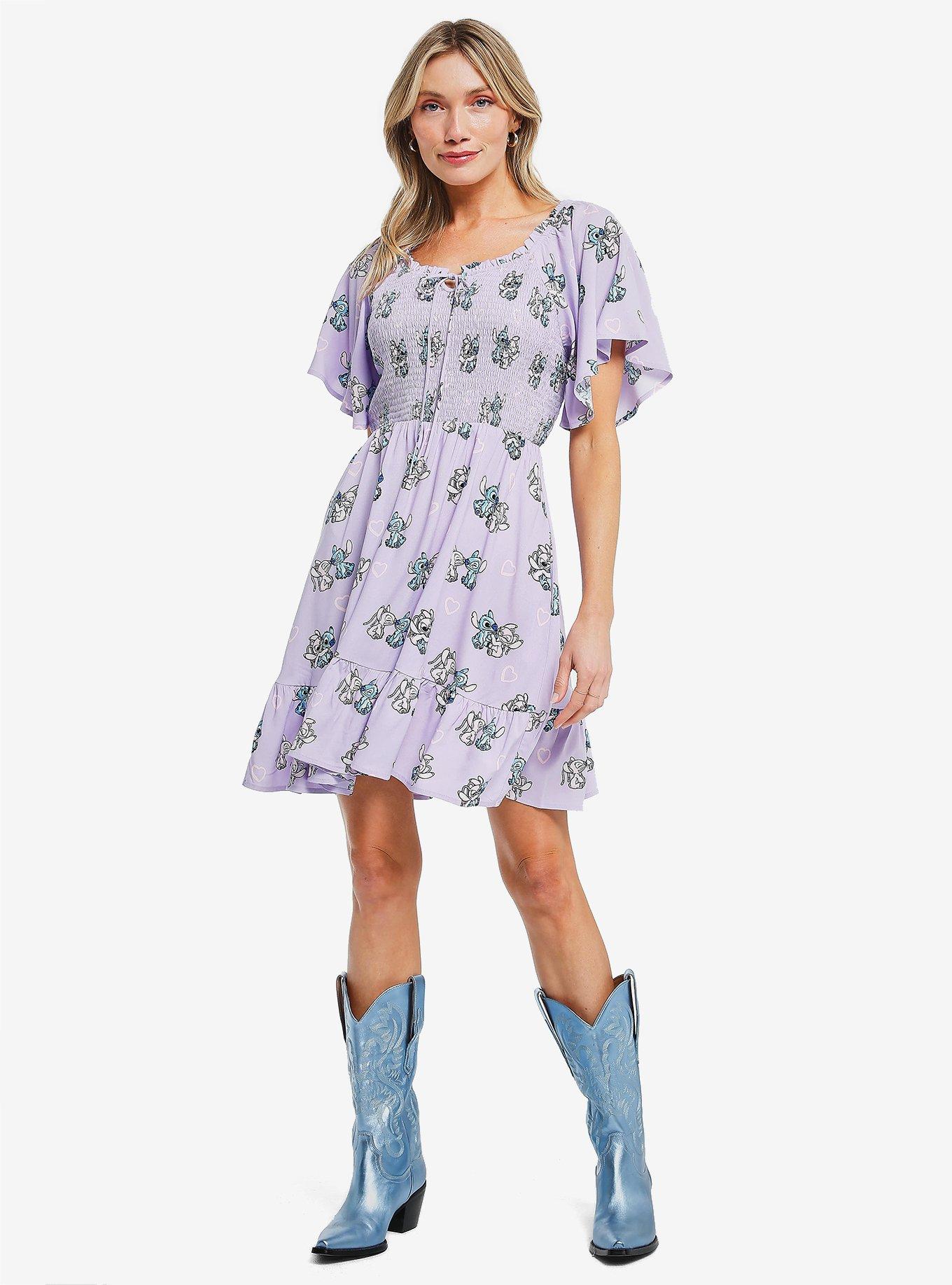 Disney Lilo & Stitch Angel Allover Print Smocked Dress &mdash; BoxLunch Exclusive, , hi-res