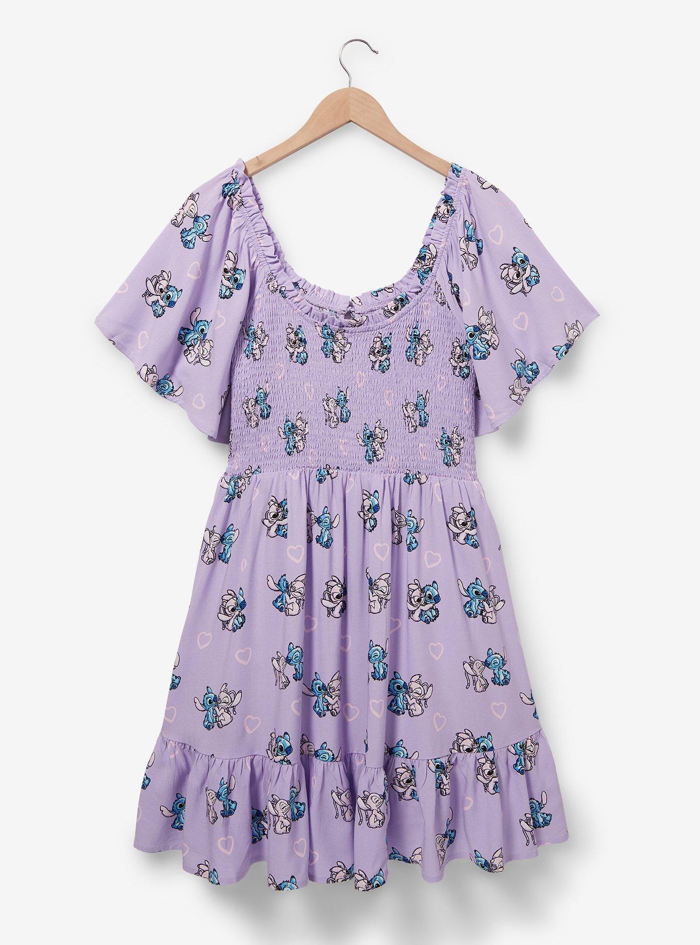 Disney Lilo & Stitch Angel Allover Print Smocked Plus Size Dress — BoxLunch Exclusive, LILAC, alternate