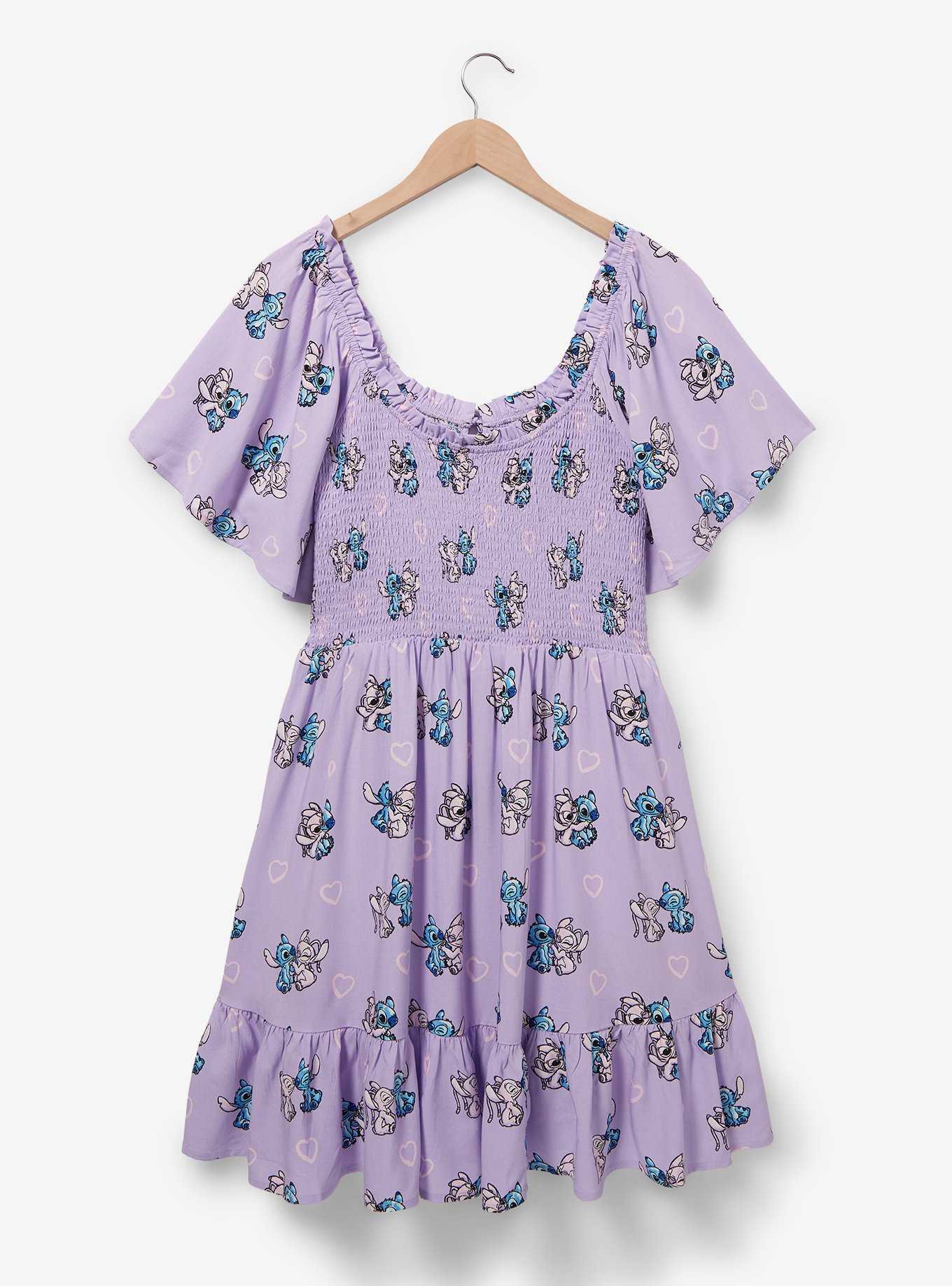 Disney Lilo & Stitch Angel Allover Print Smocked Plus Size Dress — BoxLunch Exclusive, , hi-res
