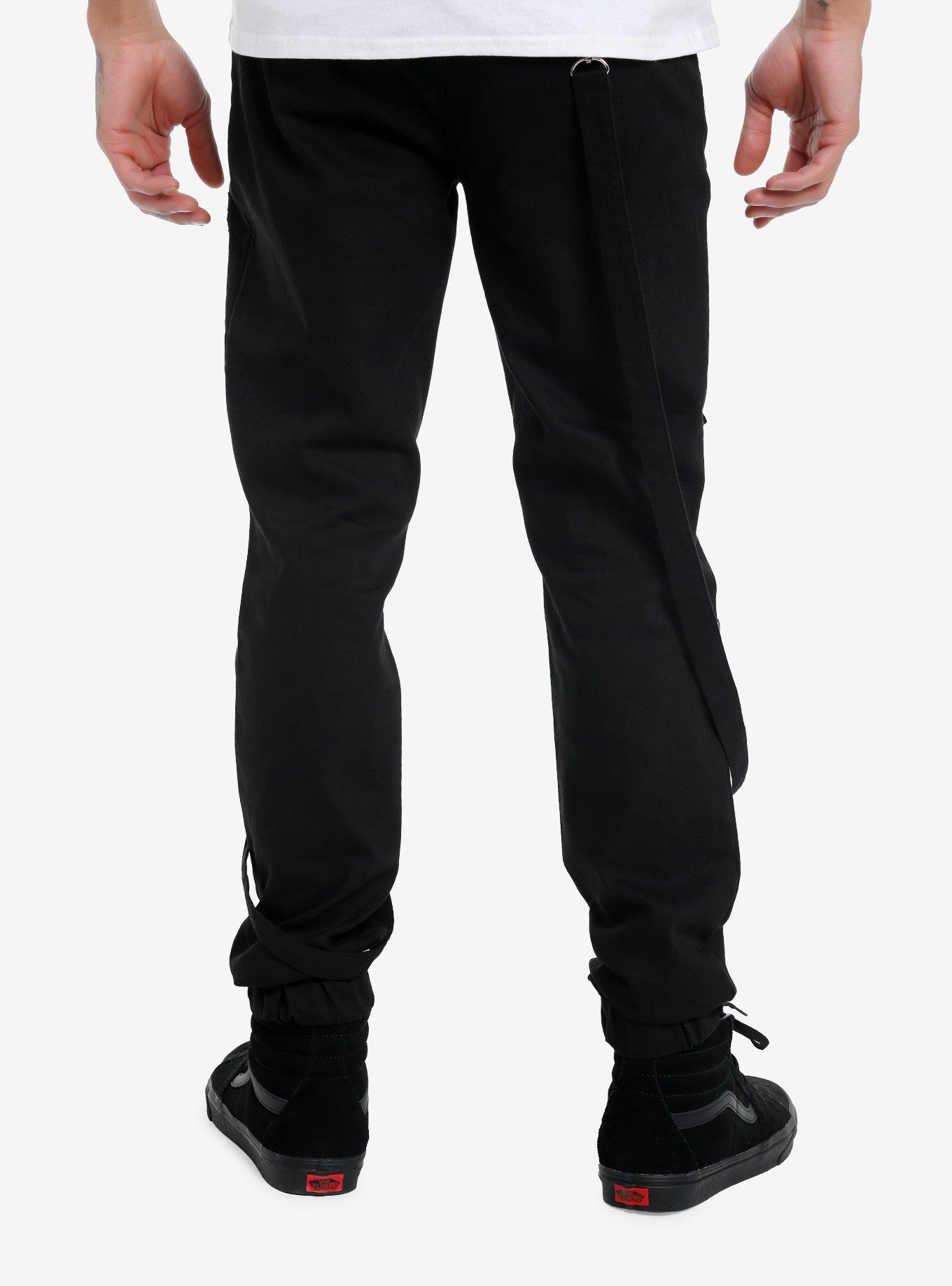 Black Thigh Pocket & Suspender Jogger Pants, , alternate