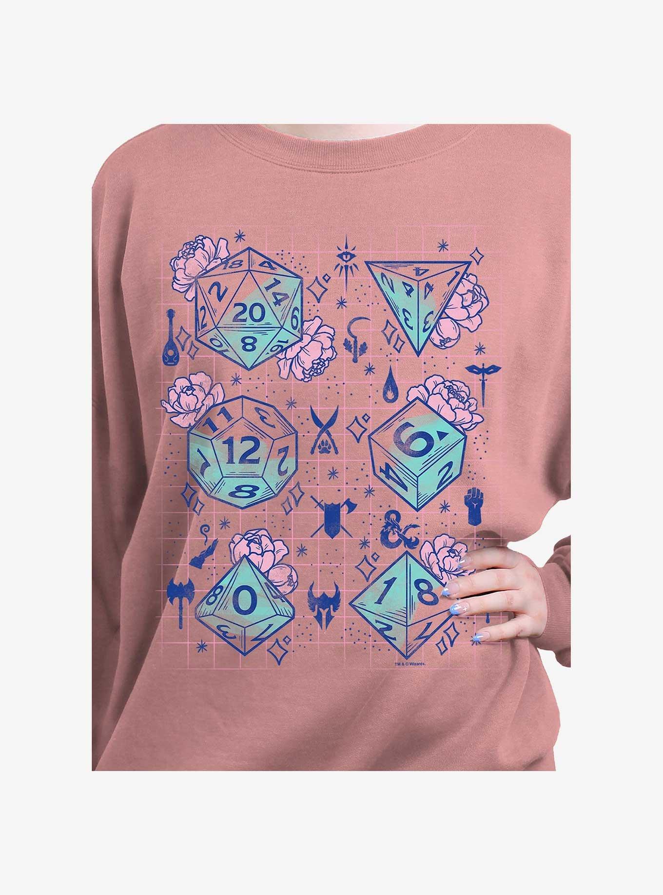 Dungeons & Dragons Floral Dice Girls Slouchy Sweatshirt, DESERTPNK, alternate