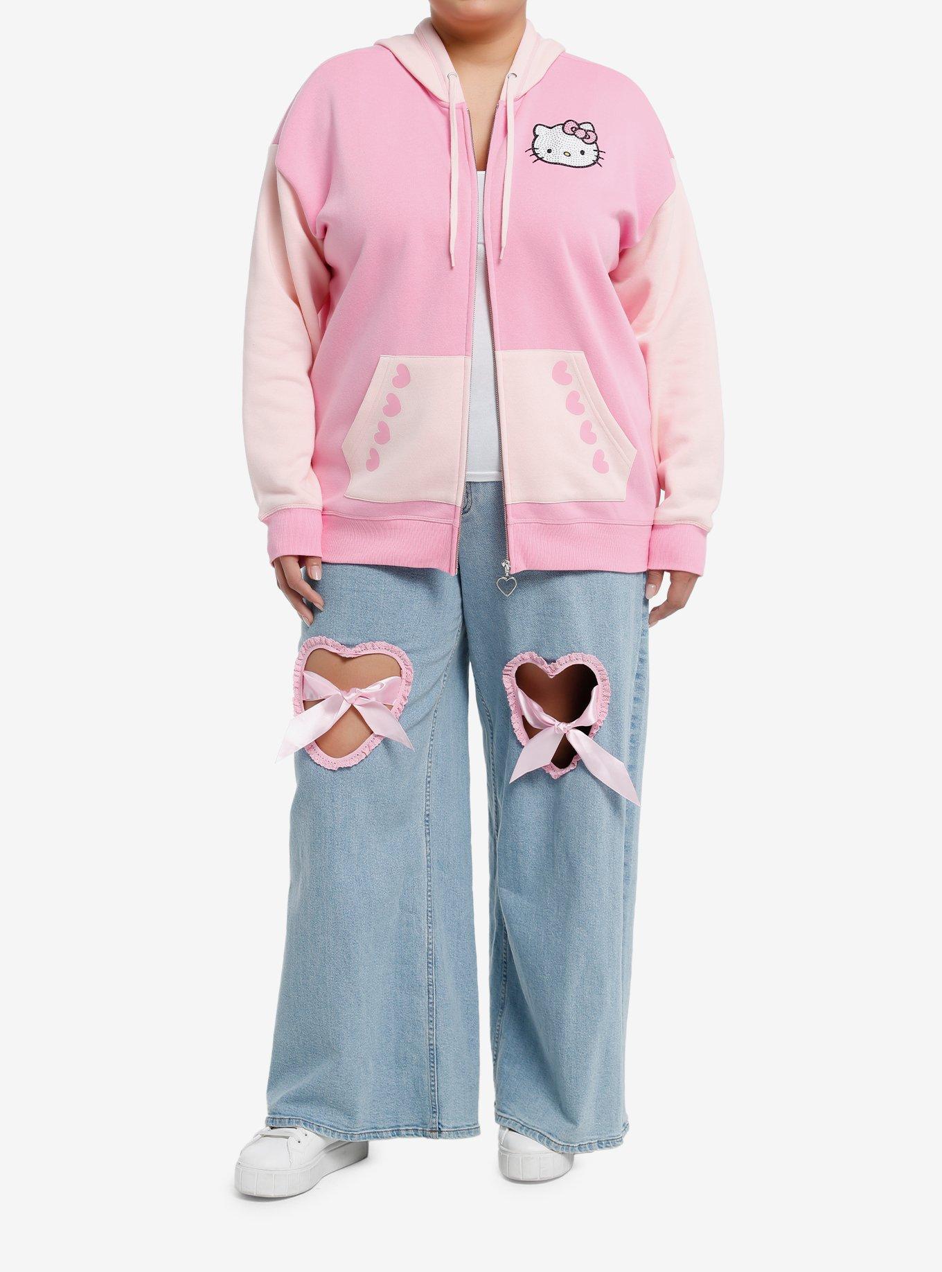 Hello Kitty Rhinestone Color-Block Girls Hoodie Plus Size, PINK, alternate